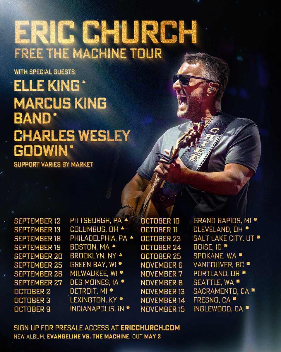 ElleKingMusic's tweet photo. Pre-sale tickets for all the Eric Church #FreeTheMachine tour dates Iโm joining him on (except Philly - yโall are next week) are available now! Use code: HIGHROAD & get tickets at https://t.co/LyQuzQyGuD https://t.co/7zanosYrg4