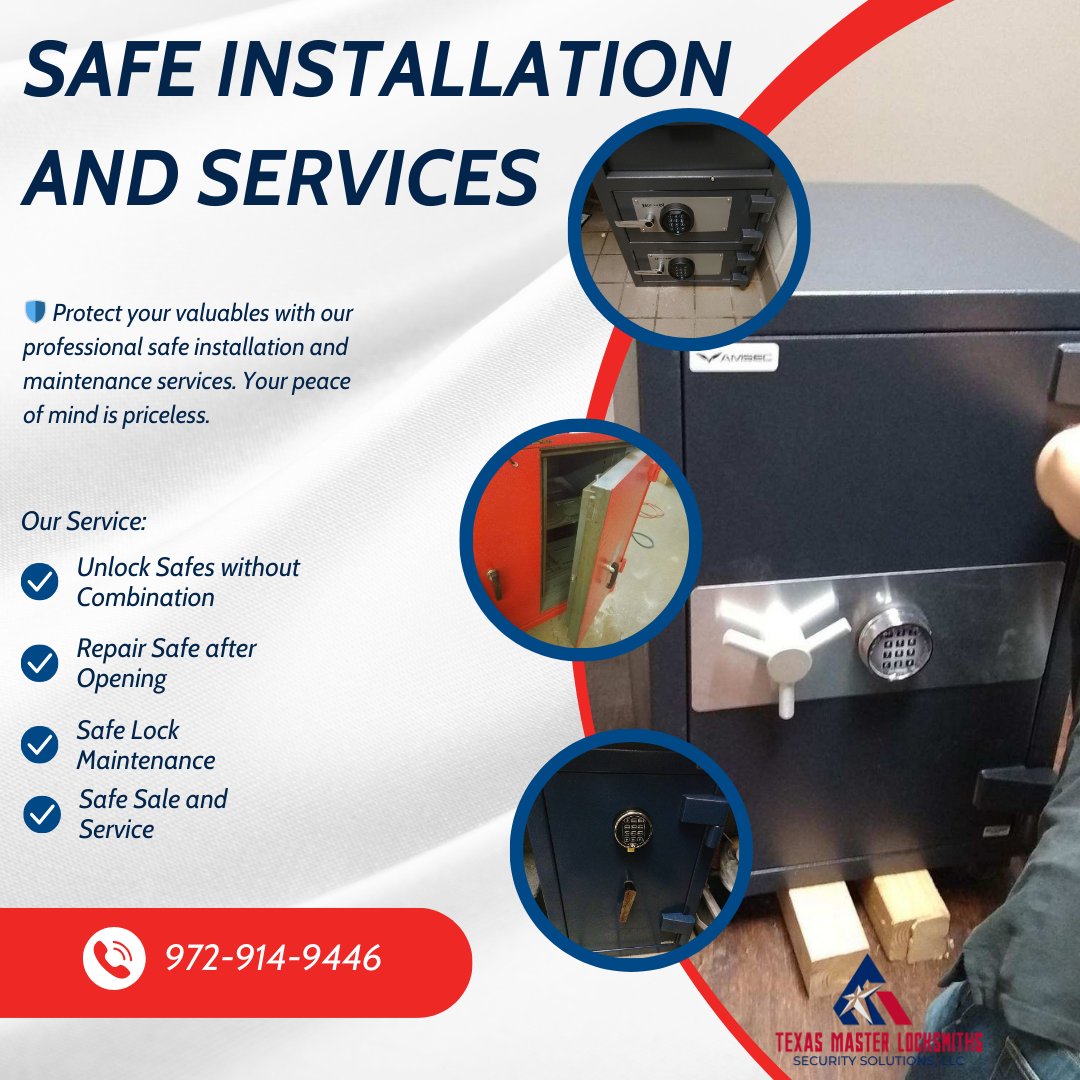 texas_locksmith's tweet image. 🔒 Protect your valuables with our safe installation services in McKinney. Peace of mind starts here. #McKinneySafes #SecureYourAssets #TexasMasterLocksmiths #locksmithnearme #safelocksmith