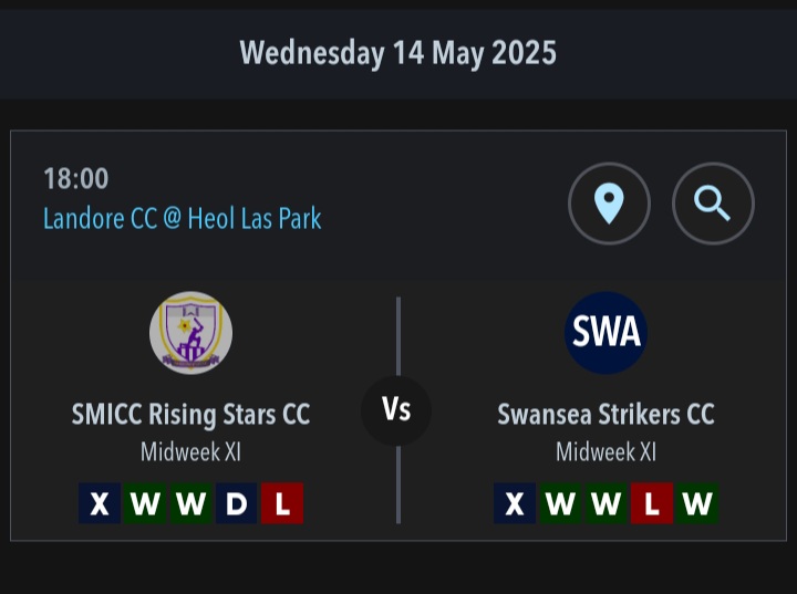 Our next Tawe League match vs Strikers CC at Heol Las Park, ⌚6pm 

All are welcome 🏏😎

<a href="/SwanseaStrikers/">Swansea Strikers</a>