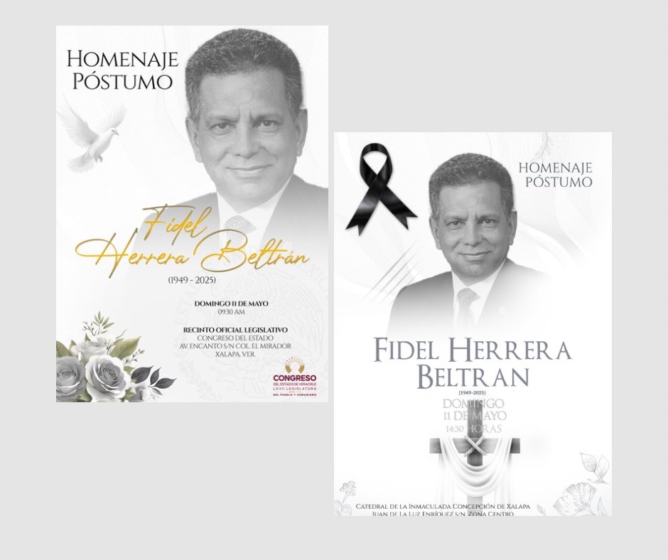 Este domingo 11 de mayo, se cumplen 9 días desde su partida:

🕊️ Sus hijos, nietos y familiares nos reuniremos en el Congreso del Estado de Veracruz a partir de las 9:30 am, para presentar sus cenizas y recibir con cariño y gratitud a quienes acudan a dar el último adiós al “Tío