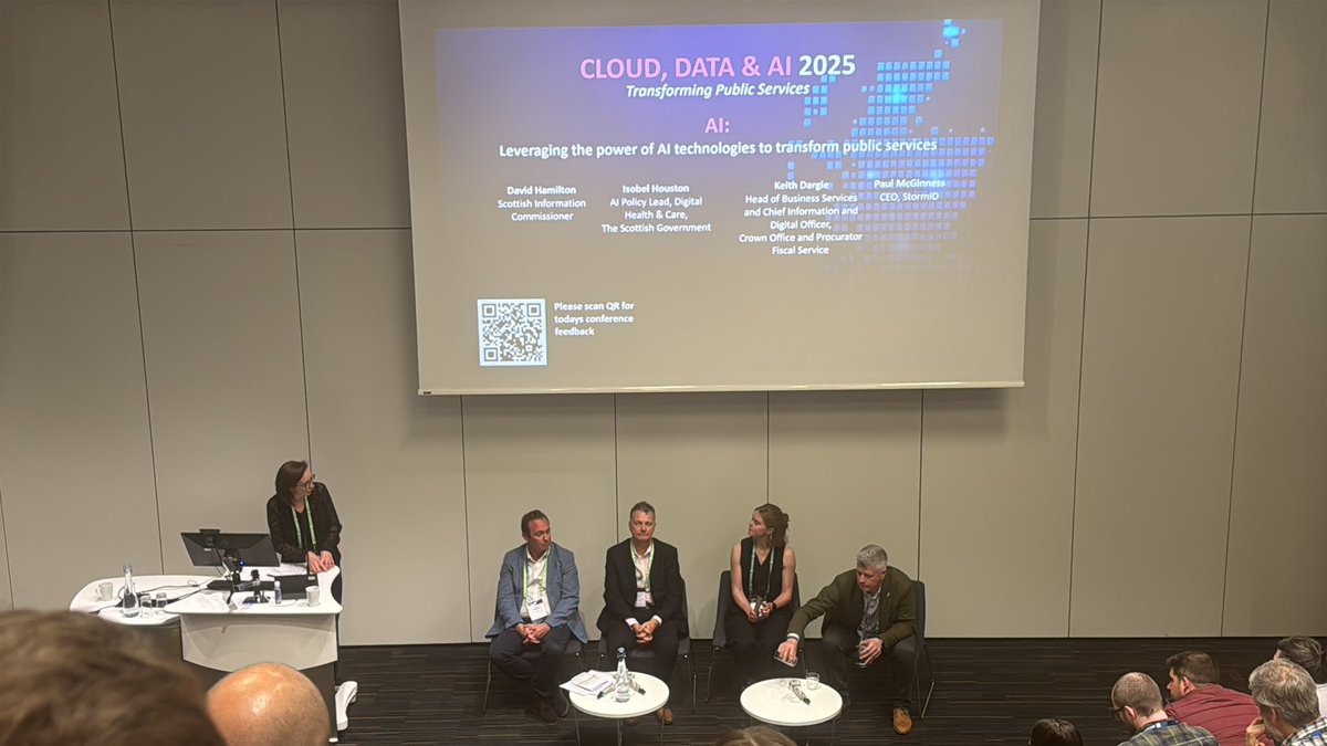 Now up is our final panel of the day. Thanks to everyone for coming to Transforming Public Services and contributing to the discussion about how cloud, data and AI technologies can benefit Scotland’s frontline public services #FSCloudDataAI