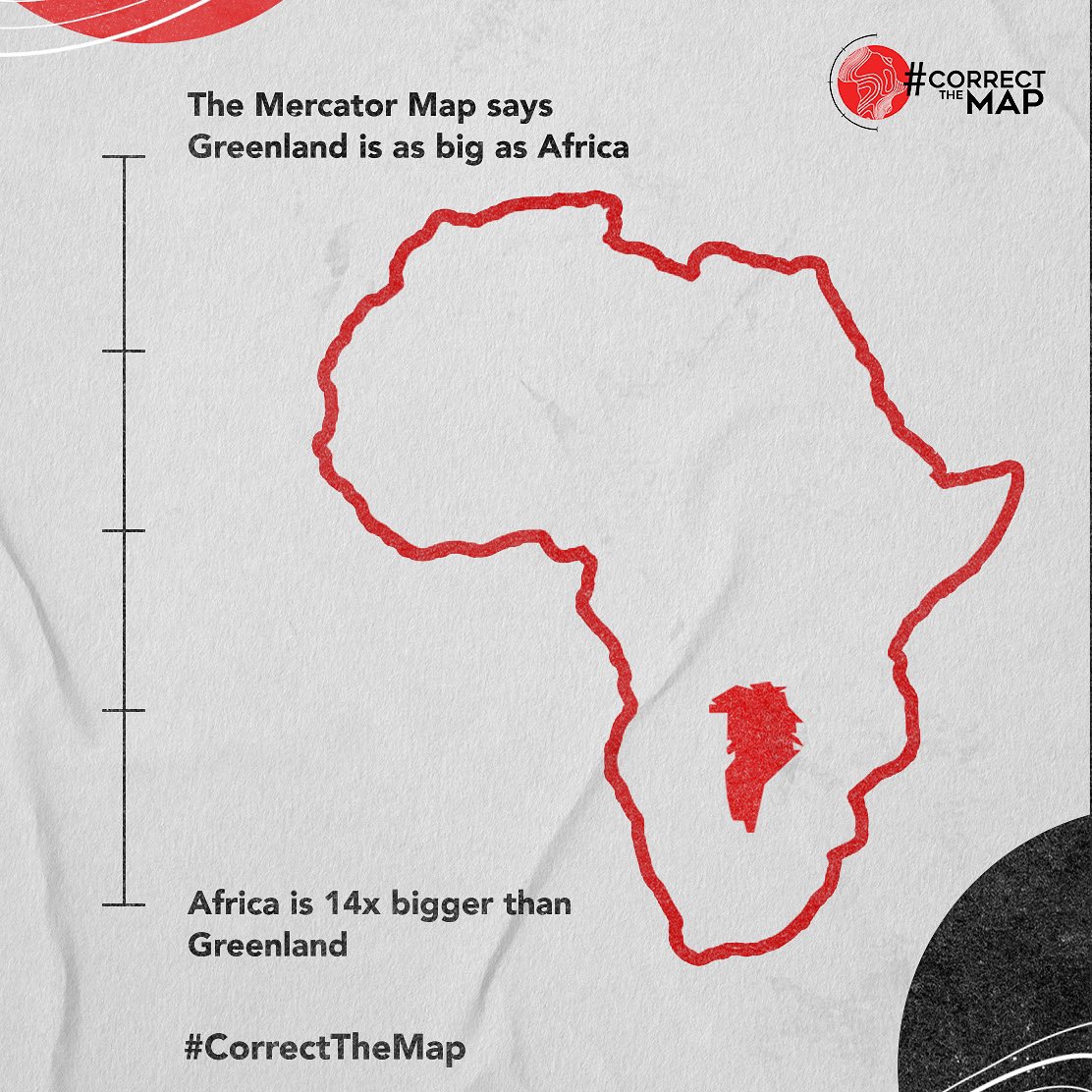 africanofilter's tweet image. Facts are facts!
Total area of Greenland: 2,166,086km
Total area of Africa: 30,365,000km
Yet, both are depicted the same on map projections?
Make it make sense. It’s time to start living the truth.
Sign the petition today, change.org/p/correctthema…
#CorrectTheMap #EndMercator…