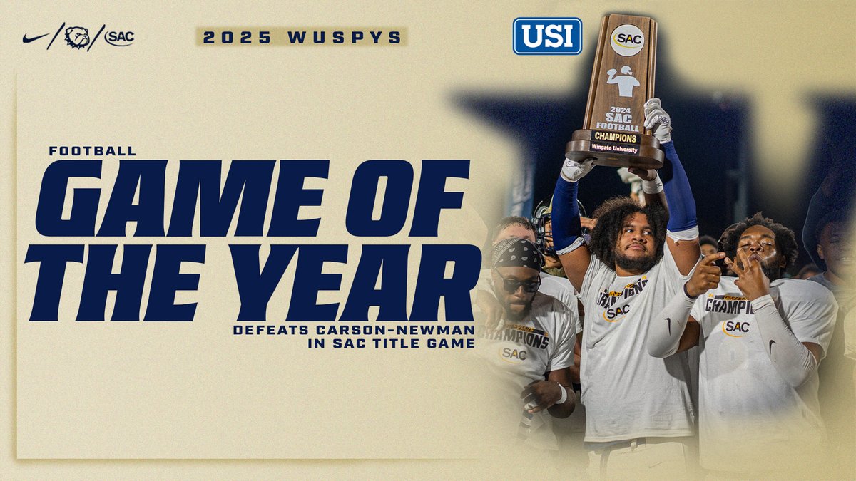 Wingate Bulldogs (@wu_bulldogs) on Twitter photo 🏆 #WUSPYS WINNER 🏆
<a href="/WingateFb/">Wingate Bulldogs Football</a> takes home the Game of the Year WUSPY for their victory over Carson-Newman in the SAC Championship game!
#OneDog 🏆 #WUSPYS WINNER 🏆
<a href="/WingateFb/">Wingate Bulldogs Football</a> takes home the Game of the Year WUSPY for their victory over Carson-Newman in the SAC Championship game!
#OneDog