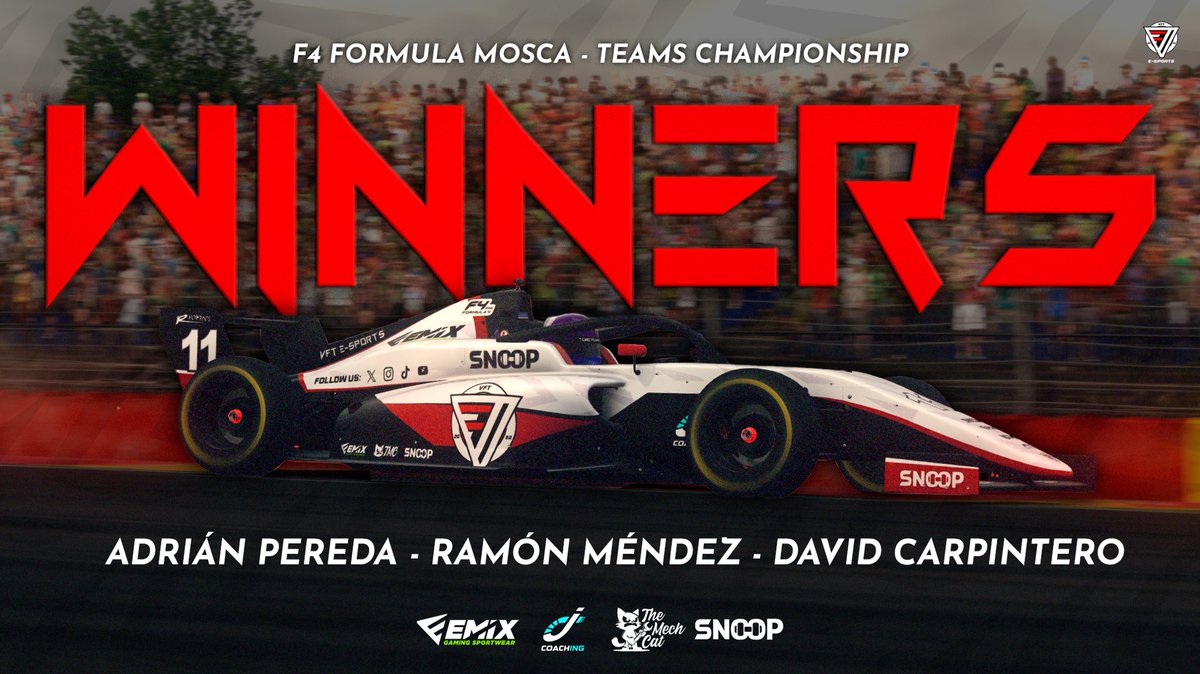 VFT eSports (@vft_esports) on Twitter photo 🏆Campeón y campeones🏆
👑 <a href="/Megalodon685/">Megalodon685_</a> se corona como campeón en el mundial de pilotos de F4 en <a href="/FormulaMosca/">Fórmula Mosca</a> tras una grandísima temporada en la que partía como piloto reserva!
👥🎉Como equipo nos llevamos el campeonato de constructores. Orgullosos de nuestros pilotos.
#GOVFT 🏆Campeón y campeones🏆
👑 <a href="/Megalodon685/">Megalodon685_</a> se corona como campeón en el mundial de pilotos de F4 en <a href="/FormulaMosca/">Fórmula Mosca</a> tras una grandísima temporada en la que partía como piloto reserva!
👥🎉Como equipo nos llevamos el campeonato de constructores. Orgullosos de nuestros pilotos.
#GOVFT
