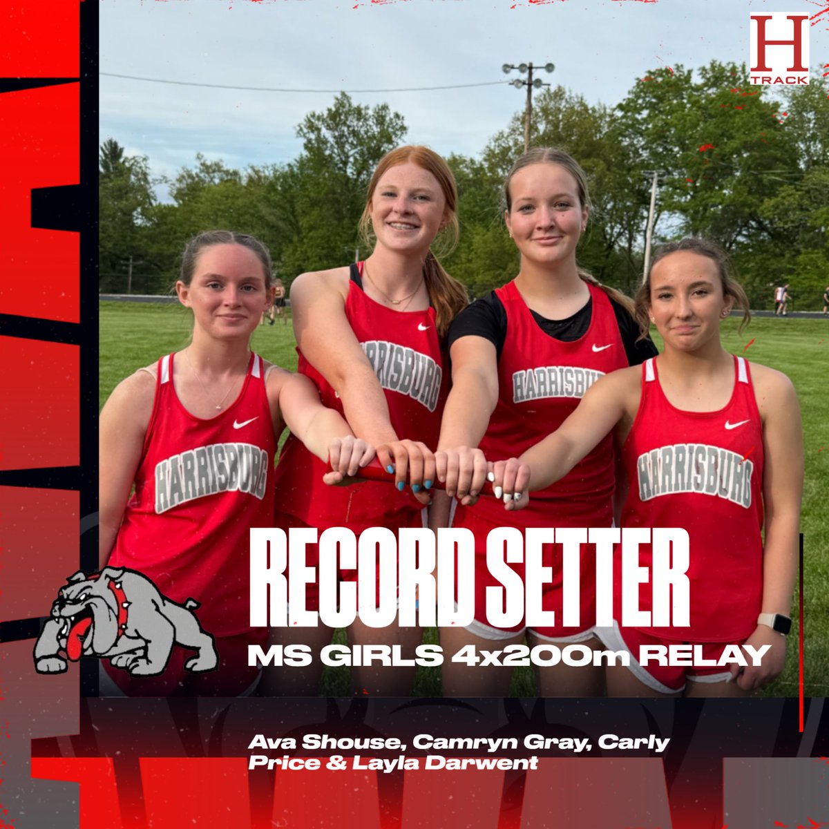 🚨New School Record🚨

Congratulations to Ava Shouse, Camryn Gray, Carly Price, &amp; Layla Darwent for breaking the MS 4x100m &amp; 4x200m relay records!!! #BulldawgPride <a href="/harrisburgr8/">Harrisburg R-8</a> <a href="/HburgBoosters/">Harrisburg Bulldogs Booster Club</a> <a href="/TheSteveCombs/">Steve Combs</a> <a href="/CoachAckman/">Chris Ackman</a> <a href="/MBlakeLogan/">Blake Logan</a> <a href="/DGP_Geisler/">Devon Geisler</a> <a href="/b_claas/">Brennan Claas</a> <a href="/tessialanae/">tess🌸</a> <a href="/Whitfam8/">Rebekah Whitaker</a>