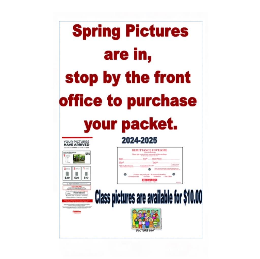 Parents, our spring pictures are in! If you would like to purchase please see the details below.