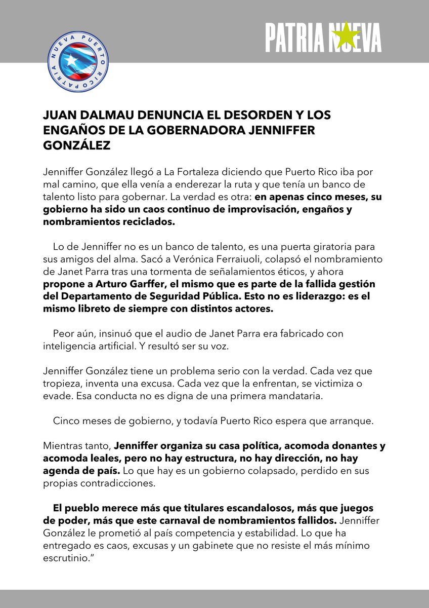 El Desorden y los Engaños de la Gobernadora de Puerto Rico, Jenniffer González.