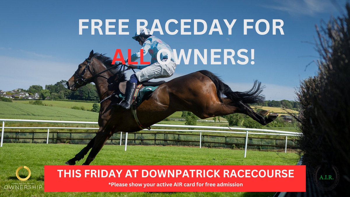 HRI Ownership (@hriowners) on Twitter photo FREE race day for all owners at <a href="/DownpatrickRace/">Downpatrick Racecourse</a> Racecourse! 💫
You don't need to have a runner, simply present your active AIR card this Friday, 9th May to gain free entry.
#OwnTheMoment FREE race day for all owners at <a href="/DownpatrickRace/">Downpatrick Racecourse</a> Racecourse! 💫
You don't need to have a runner, simply present your active AIR card this Friday, 9th May to gain free entry.
#OwnTheMoment