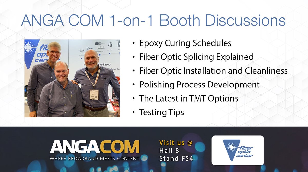 Join us at Booth F54 in Hall 8 during #ANGACOM to explore various important #fiberoptic topics. 

Sign up for a discussion: bit.ly/4jBm40F