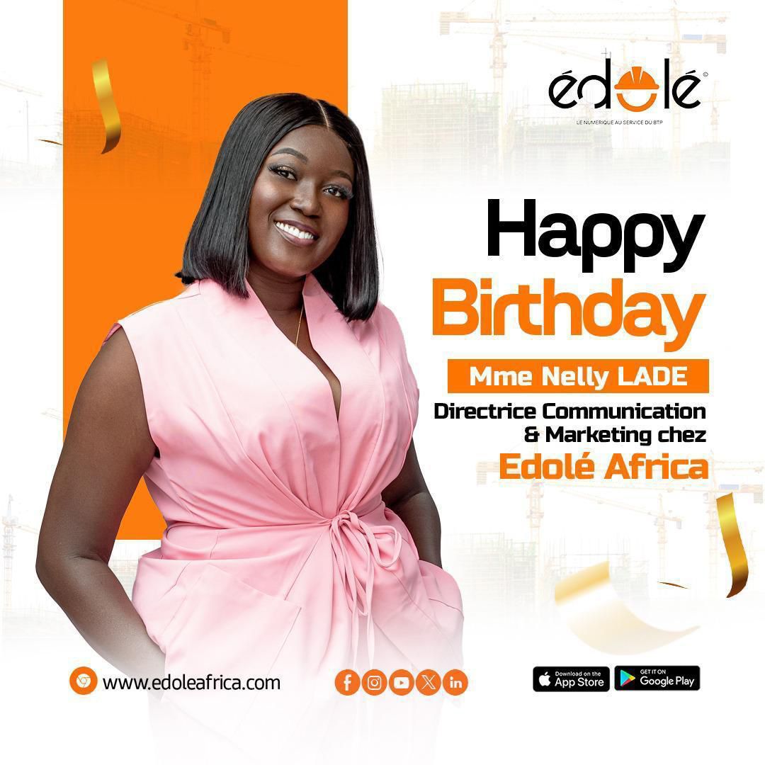🎉 Joyeux anniversaire à Mme Nelly LADE, notre DMC chez Edolé Africa !
Vision, expertise et dynamisme — un leadership qui nous inspire chaque jour.
Que cette nouvelle année vous apporte réussite, épanouissement et bonheur partagé !

#EdoleAfrica #Anniversaire #LeadershipFéminin