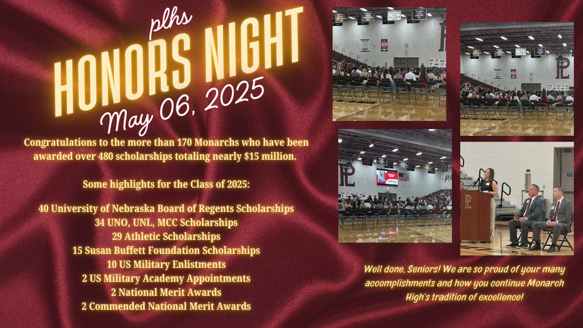 Congratulations to the over 170 Monarch seniors who were celebrated at this year's Honors Night. Well done, Monarchs!

#WeArePLV
#TraditionOfExcellence
#MonarchNation