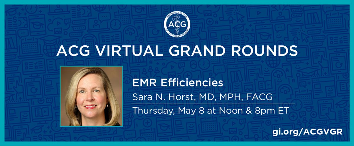 ACG (@amcollegegastro) on Twitter photo Register for today’s ACG Virtual Grand Rounds:
Dr. Sara Horst on EMR Efficiencies!
⏰ Noon & 8 pm ET
➡️ gi.org/ACGVGR
<a href="/HorstIBDDoc/">Sara Horst MD, MPH, FACG</a> <a href="/NasimParsaMD/">Nasim Parsa, M.D.</a> Register for today’s ACG Virtual Grand Rounds:
Dr. Sara Horst on EMR Efficiencies!
⏰ Noon & 8 pm ET
➡️ gi.org/ACGVGR
<a href="/HorstIBDDoc/">Sara Horst MD, MPH, FACG</a> <a href="/NasimParsaMD/">Nasim Parsa, M.D.</a>