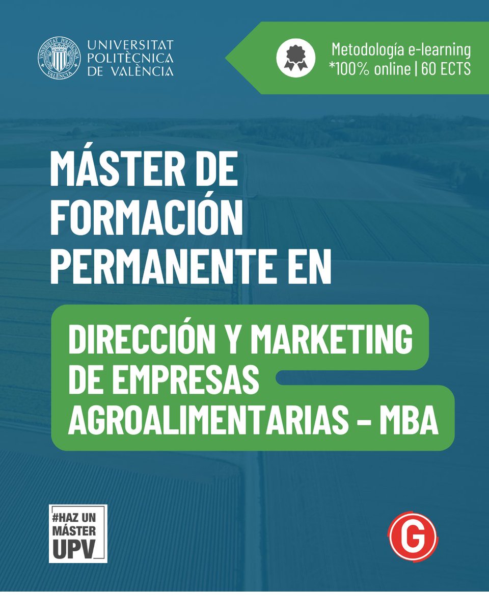 MÁSTER DE FORMACIÓN PERMANENTE EN DIRECCIÓN Y MARKETING DE EMPRESAS AGROALIMENTARIAS – MBA

🎯 Su objetivo es aportar a los titulados y profesionales una visión global y estratégica de la gestión empresarial en cooperativas

¡Haz ya tu preinscripción! 👉 cfp.upv.es/formacion-perm…