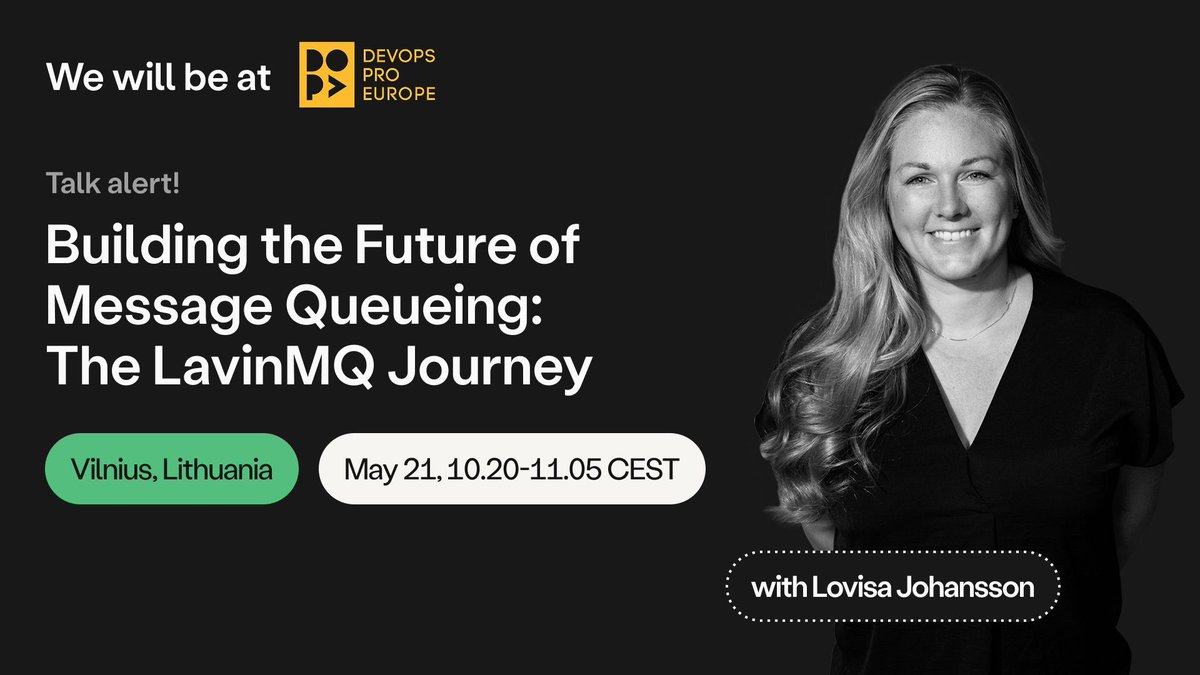 Hear Lovisa Johansson at #DevOpsProEurope share how LavinMQ was built—tech &amp; team—through hands-on leadership, iteration &amp; a remote-first mindset.
📍 Vilnius | 🗓️ May 20–23
#DevOps #RemoteWork #OpenSource #LavinMQ #TeamCulture