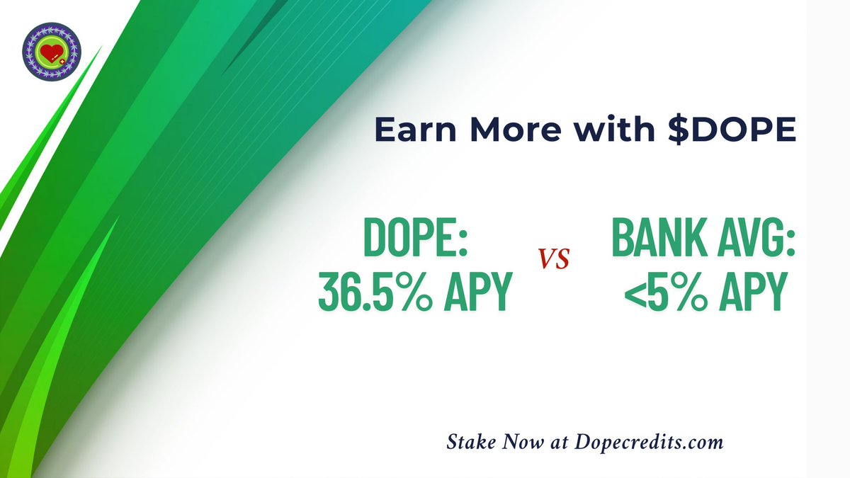 Getting low returns from your bank? 🏦

$DOPE Staking offers 7x more rewards annually.

Banks offer under 5% APY. DOPE gives 0.1% daily (36.5% APY). 🪙

Put your money to work. Start staking today.
🔗 dopecredits.com 

Buy: stellarx.com/swap/native/DO…
#xlm #Dopecredits