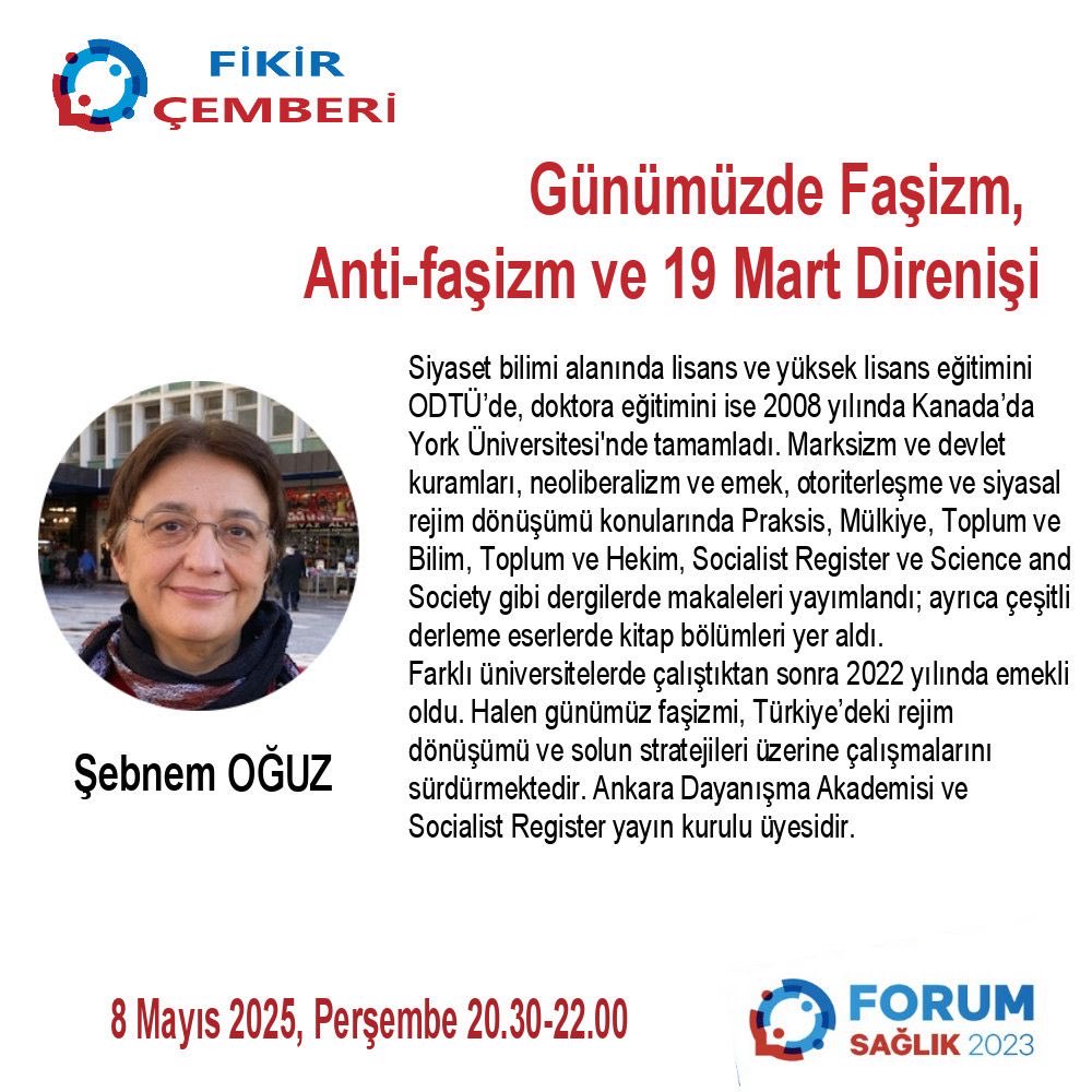 Forum Sağlık 2023 (@forumsaglik2023) on Twitter photo 🗓️ 8 Mayıs 2025 Perşembe
⏰ 20.30-22.00
🗨️
GÜNÜMÜZDE FAŞİZM,
ANTİ-FAŞİZM
ve
19 MART DİRENİŞİ
Youtube ForumSaglik2023’ten canlı yayın
<a href="/sebnemoguz/">Şebnem Oğuz</a> <a href="/KendirHulya/">Hülya Kendir</a> 🗓️ 8 Mayıs 2025 Perşembe
⏰ 20.30-22.00
🗨️
GÜNÜMÜZDE FAŞİZM,
ANTİ-FAŞİZM
ve
19 MART DİRENİŞİ
Youtube ForumSaglik2023’ten canlı yayın
<a href="/sebnemoguz/">Şebnem Oğuz</a> <a href="/KendirHulya/">Hülya Kendir</a>