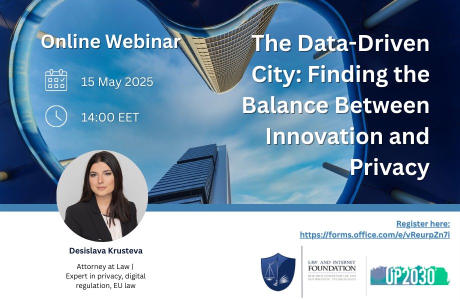 ⏳ Last chance to join!

"The Data-Driven City: Balancing Innovation &amp; Privacy" webinar 🧠🏙️

🗓️ 15 May | 14:00 EET
🎙️ Desislava Krusteva

Register TODAY: forms.office.com/e/vReurpZn7i

#UP2030 #SmartCities #PrivacyMatters #LIFWebinar