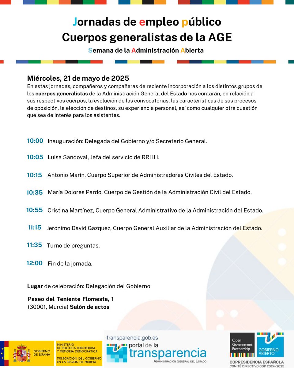 📢 ¿Te interesa trabajar en la Administración Pública?

No te pierdas las Jornadas de Empleo Público 🏛️

🗓 21 mayo | 🕙 10:00 h
📍 Delegación del Gobierno en Murcia
🔹 Info sobre oposiciones y experiencias reales

#EmpleoPúblico #COIEUMU