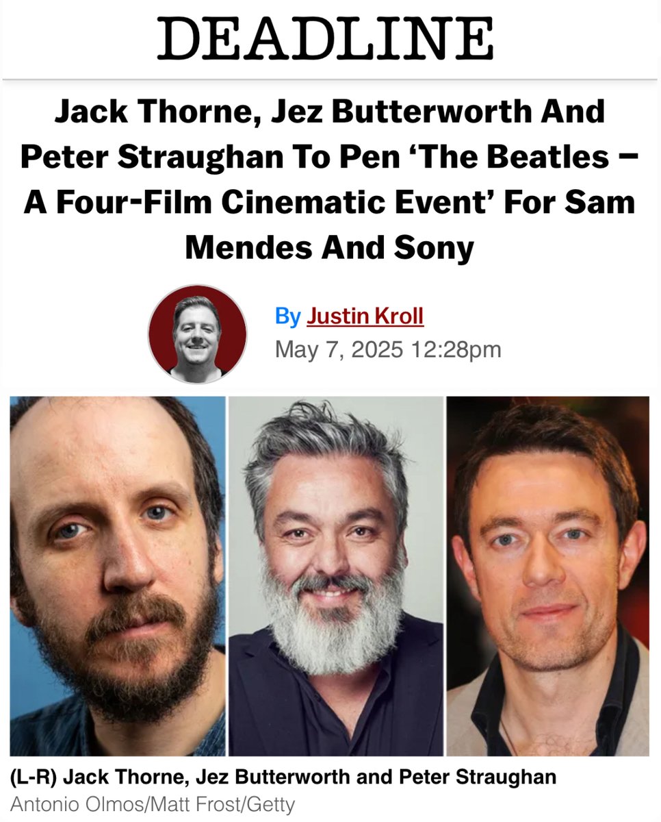 The Beatles (@thebeatles) on Twitter photo We’re thrilled to announce Jack Thorne, Jez Butterworth, and Peter Straughan will write The Beatles - A Four-Film Cinematic Event, coming exclusively to theatres April 2028.
Full story: thebeatles.com/jack-thorne-je…
<a href="/johnlennon/">John Lennon</a> <a href="/PaulMcCartney/">Paul McCartney</a> <a href="/GeorgeHarrison/">George Harrison</a> <a href="/ringostarrmusic/">#RingoStarr</a> We’re thrilled to announce Jack Thorne, Jez Butterworth, and Peter Straughan will write The Beatles - A Four-Film Cinematic Event, coming exclusively to theatres April 2028.
Full story: thebeatles.com/jack-thorne-je…
<a href="/johnlennon/">John Lennon</a> <a href="/PaulMcCartney/">Paul McCartney</a> <a href="/GeorgeHarrison/">George Harrison</a> <a href="/ringostarrmusic/">#RingoStarr</a>