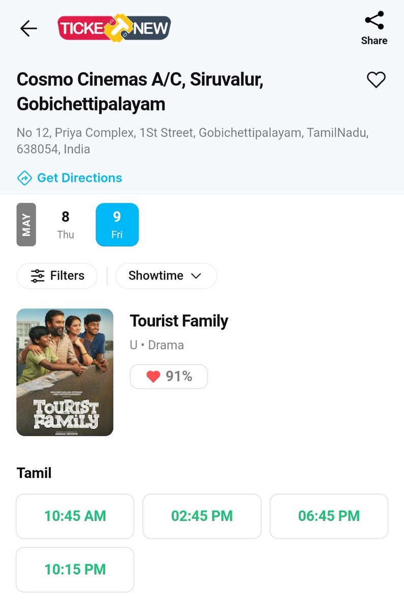 Cosmo Cinemas Siruvalur (@siruvalur_cosmo) on Twitter photo #TouristFamily
BOOKINGS OPEN NOW‼️💥
<a href="/Siruvalur_Cosmo/">Cosmo Cinemas Siruvalur</a> A/C | 2K DOLBY 7.1
Show begins @ 10:45 AM | 02:45 PM | 06:45 PM | 10:15 PM
Book your tickets now <a href="/TicketNew/">TicketNew</a> <a href="/lifeindistrict/">District</a>🎟️
<a href="/Haricosmo/">HARI</a>
<a href="/Yuvrajganesan/">Yuvaraj</a> <a href="/MillionOffl/">Million Dollar Studios</a>
<a href="/Abishanjeevinth/">Abishan Jeevinth</a> <a href="/RSeanRoldan/">Sean Roldan</a>
<a href="/SasikumarDir/">M.Sasikumar</a> <a href="/KanthaswamyC/">Kanthaswamy Arts Centre</a> #TouristFamily
BOOKINGS OPEN NOW‼️💥
<a href="/Siruvalur_Cosmo/">Cosmo Cinemas Siruvalur</a> A/C | 2K DOLBY 7.1
Show begins @ 10:45 AM | 02:45 PM | 06:45 PM | 10:15 PM
Book your tickets now <a href="/TicketNew/">TicketNew</a> <a href="/lifeindistrict/">District</a>🎟️
<a href="/Haricosmo/">HARI</a>
<a href="/Yuvrajganesan/">Yuvaraj</a> <a href="/MillionOffl/">Million Dollar Studios</a>
<a href="/Abishanjeevinth/">Abishan Jeevinth</a> <a href="/RSeanRoldan/">Sean Roldan</a>
<a href="/SasikumarDir/">M.Sasikumar</a> <a href="/KanthaswamyC/">Kanthaswamy Arts Centre</a>