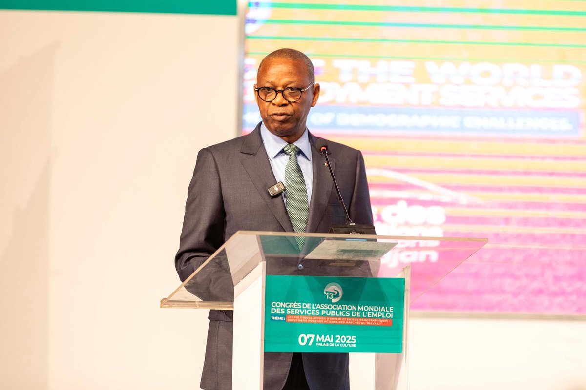 Le 7 mai 2025, Abidjan a accueilli le 13e Congrès Mondial des Services Publics d’Emploi, rassemblant 80 pays. Le Ministre Mamadou Touré a souligné l'importance des échanges pour créer des opportunités, en évoquant les actions de l'#AEJ pour accompagner les jeunes vers l'emploi.