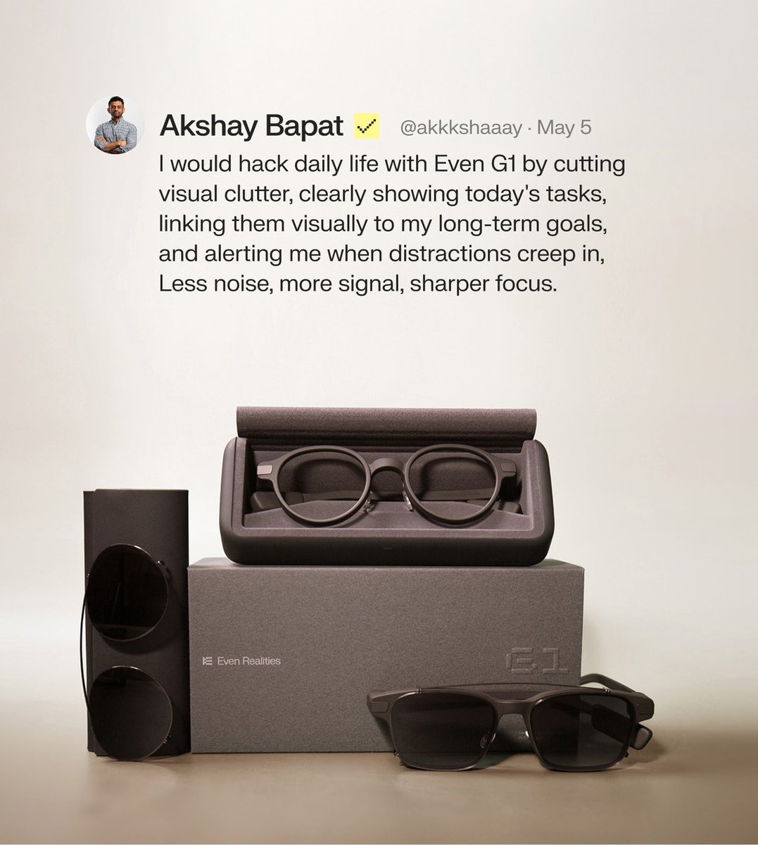 Even Realities (@evenrealities) on Twitter photo It's time to hack daily life <a href="/akkkshaaay/">Akshay Bapat</a>. What you described we call Undisturbed Connections. Congrats on the winning comment and free Even G1. It's time to hack daily life <a href="/akkkshaaay/">Akshay Bapat</a>. What you described we call Undisturbed Connections. Congrats on the winning comment and free Even G1.