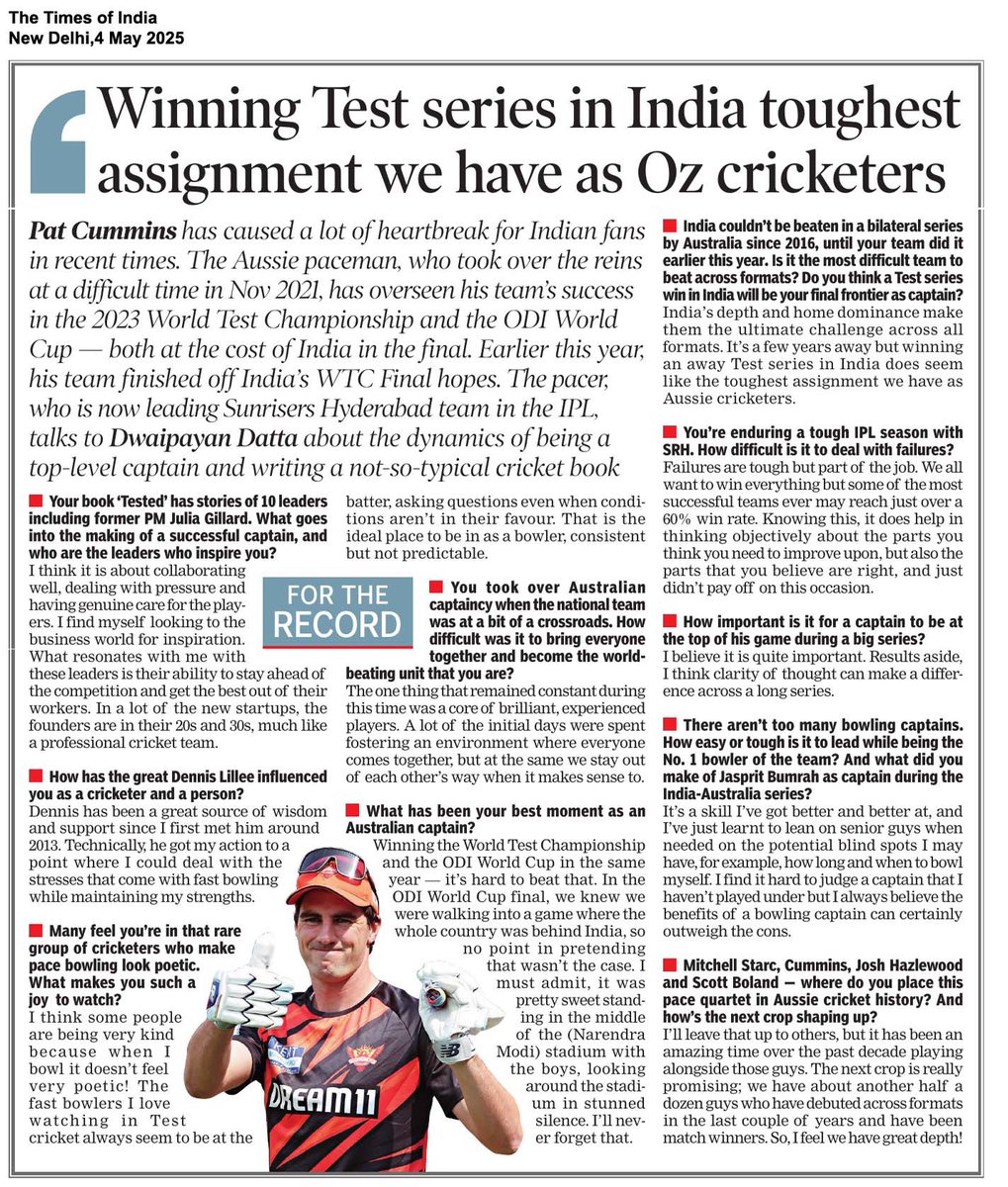 HarperCollinsIN's tweet image. From a cricket legend to a groundbreaking scientist, an Indigenous leader to Australia’s first female prime minister — #Tested by @patcummins30 brings together powerful stories of perseverance and resilience.

#PatCummins speaks with #DwaipayanDatta for @timesofindia about his