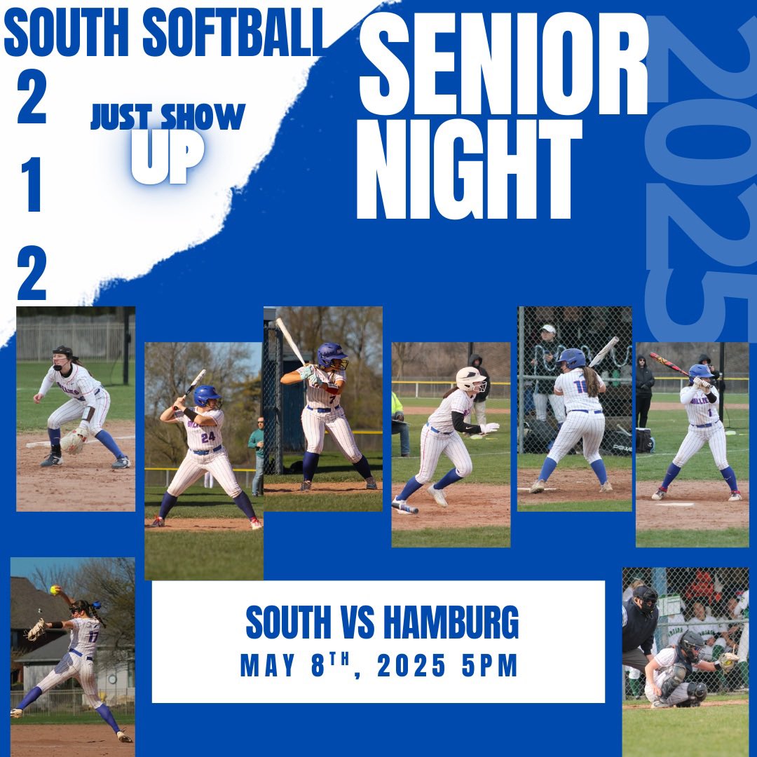SENIOR NIGHT‼️‼️South hosts Hamburg at 5pm tonight. Come out to celebrate our great 8 Seniors!! <a href="/PatrickJNagy/">Patrick Nagy</a> <a href="/hsjrphoto/">Harry Scull Jr</a> <a href="/sportsunionwny/">Sports Union</a> <a href="/WillSouthHS/">Williamsville South</a> <a href="/Sect6Softball/">Section6Softball</a> <a href="/WNYAthletics/">WNY Athletics</a> <a href="/kbkshaw/">Bill Shaw</a> <a href="/bufnewspreptalk/">BuffaloNewsPrepTalk</a> <a href="/WillSouthHerd/">The Herd🤘🏼🐐</a>