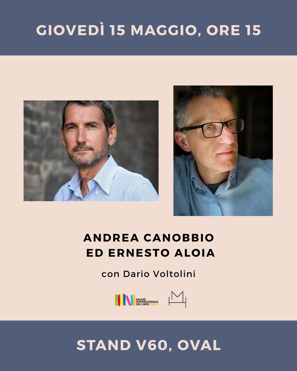 15/05, ore 15:00
Andrea Canobbio e Ernesto Aloia
Stand V60, Oval
Gli autori di "Ritratto dell'autore da giovane statua" e "Camere oscure" vi aspettano insieme allo scrittore e direttore di collana Dario Voltolini nel nostro salotto letterario. All'incontro seguirà il firmacopie