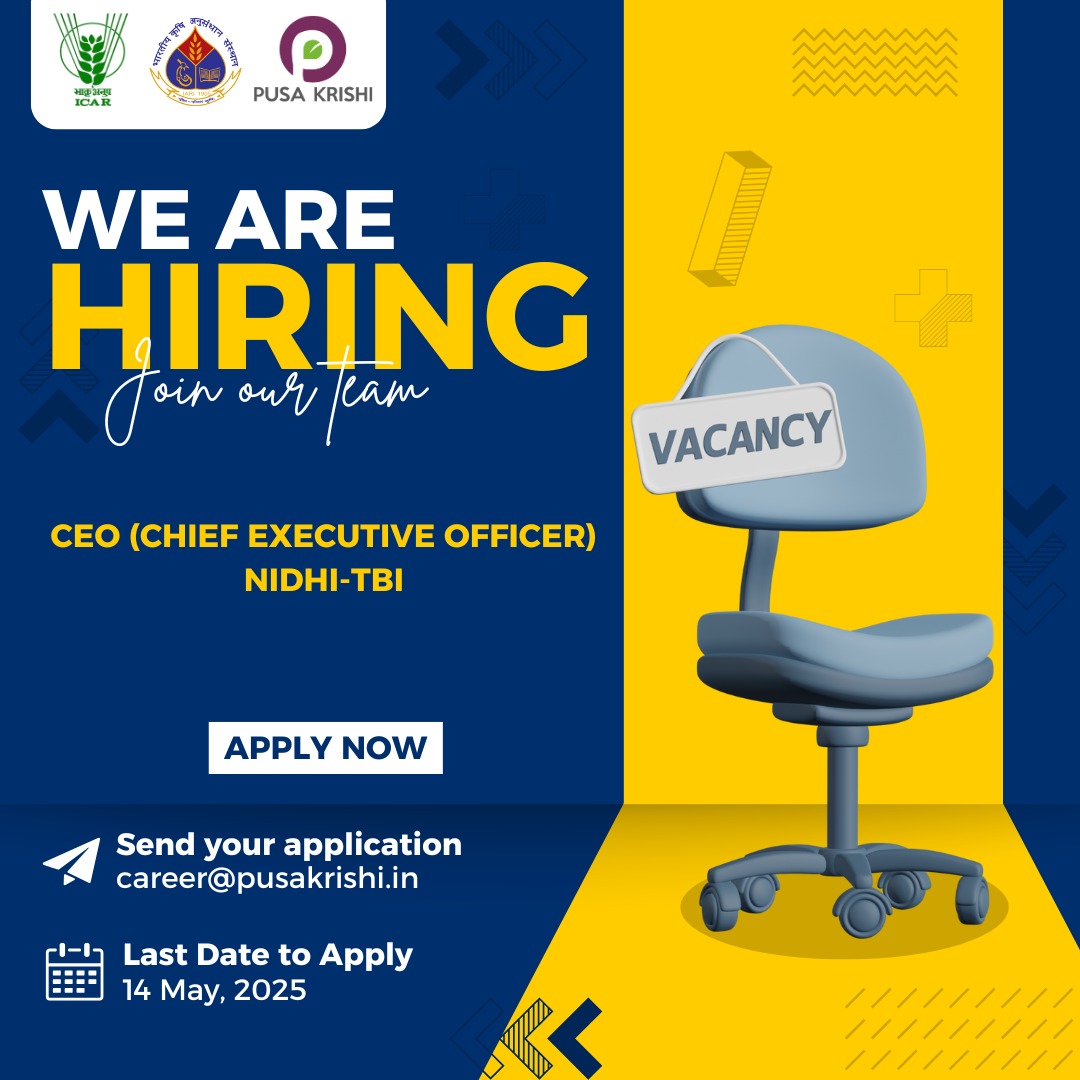 🌟 Exciting Opportunity! 🌟
📍 Role: Chief Executive Officer (CEO)
💰 Salary: ₹1.5 Lakh/month (Fixed)
📅 Apply by: 14th May 2025
📅 Interview Date: 19th May 2025

For more details: pusakrishi.in/wp-content/upl…

#JobHiring #CEORole #LeadershipOpportunity