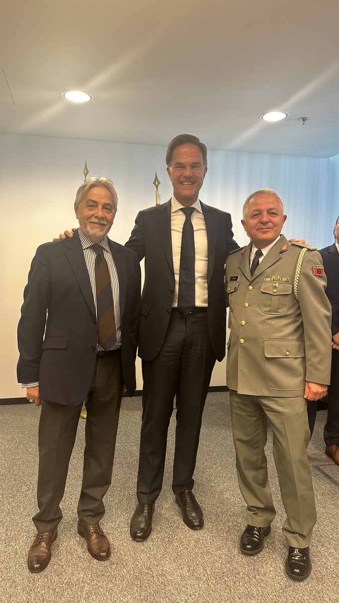 AlMissionNATO's tweet photo. Honored to welcome NATO Secretary General Mark Rutte to the premises of the Albanian Delegation to NATO. A valuable exchange of views on strengthening Allied unity and reaffirming Albania’s steadfast commitment to the Alliance. #NATO #Albania #SecGenVisit #WeAreNATO https://t.co/uhnWdYPqGh