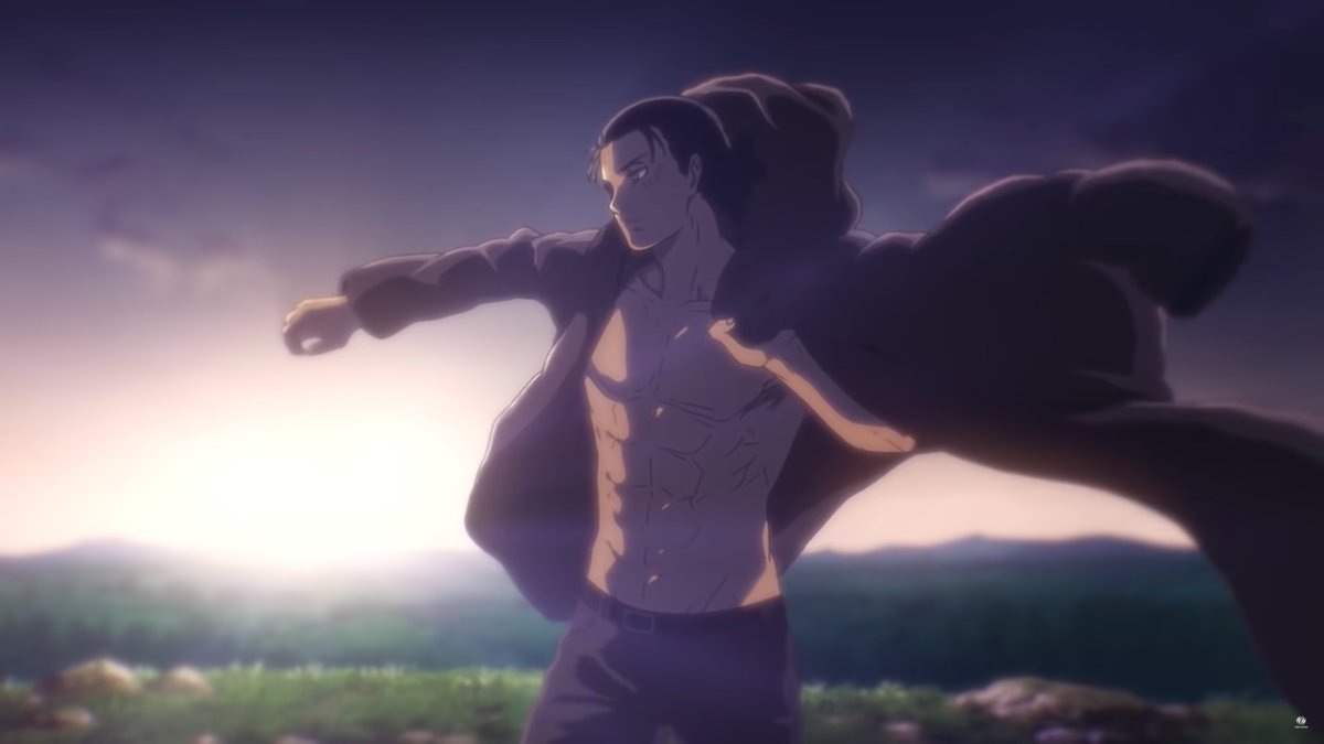 Xeam_'s tweet photo. Ok parlons de la partie 1 de la saison 4 de SNK. Je continue ma redécouverte de cette œuvre et qu'est’ ce que ça fait du bien.

Cette partie de saison est encore complètement différente de ces sœurs. On est sur une saison plus introspective, plus mature, plus sombre avec ces phases d’actions qui font toujours autant plaisir.

Déjà il y a le changement de studio d’animation, on passe de l'excellent Wit Studio à Mappa, qui je sais n’a absolument pas fait l'unanimité mais personnellement ça ne m’a pas plus dérangé que ça. Je trouve que ces nouveaux chara designs et cette nouvelle pâte graphique collent parfaitement à l’ambiance de cette saison.

La ou j’ai un peu plus de mal c'est sur la partie animation ou la effectivement il y a quelques lacunes en comparaison des 3 saisons précédentes et surtout de l’utilisation de la CGI assez indigeste sur les titans.

Mis à part ça, grâce à cette moitié de saison, nous découvrons la vie sur Mahr en nous focalisant sur différents nouveaux personnages. On découvre Gabi, jeune fille au caractère bien trempée, Falco un goat en devenir, Pieck la détentrice du Titan Charette (la reine au passage), Porco porteur du Mâchoire. Et on se focalise également sur Reiner, rongé par la culpabilité et les traumatismes, entre le bien et le mal.

On prend conscience du climat politique, de guerre, de l’ampleur du racisme envers les Eldiens et du bourrage de crâne qu’on inflige dès la naissance aux descendants d’Ymir. Tout ce contexte amène à cette fameuse déclaration de guerre que Eren stoppe en déclenchant lui même, un génocide.

En parlant d’Eren je pense qu’on peut tous et toutes dire qu’il a complètement changé. Le regard vide, une ambition sans pareille, une nouvelle coupe de cheveux, un charisme fédérateur, il semble inarrêtable.

Tous nos personnages ont changé et évolué grâce à une ellipse de 4 ans qui sépare la fin de la saison 3 avec le début de celle- ci. Ils ont tous pris en maturité mais semblent tous résignés.

Une partie de saison marquée sur un clivage entre ceux qui adulent Eren et qui voient en lui l’espoir d’Eldia et le reste qui essaient tant bien que mal d’éviter les dégâts et les débordements.

Il y a eu des scènes mémorables, l’attaque d’Eren sur Mahr, Eren qui s'échappe de prison, la discussion intense et horrible entre Eren, Mikasa et Armin, Le match retour entre Livaï et Sieg, le flashback de Sieg bref beaucoup de choses marquante et assez traumatisantes.

Une saison qui sera marqué par des pertes, je pense évidemment à Sasha qui se fait malheureusement touché par la balle mortelle tirée par Gabi mais aussi les centaines d’innocents sur Mahr qui ont péris des mais de notre protagoniste (s/o la saison 1 avec l’attaque du mur Maria) et de Livaï qu’on semble laisser pour mort (à voir ce qu’il en est).

Avec cette partie nous sommes témoins de ce fameux cycle de la haine, ou chaque parti et chaque peuple à sa vérité, sa raison de se battre et d’arriver à ses fins. Marqué par un bourrage de crâne et un lavage de cerveau intense. Par des pertes causés par un tel qui va vouloir se venger d’un tel qui ensuite se venger etc. etc. sans jamais s'arrêter. Ce cycle qui arrive à son paroxysme lors de la scène ou le père de Sasha décide de lui-même stopper cette échelle de vengeance en pardonnant Gabi, celle qui lui enleva sa fille.

Bref, cette partie de saison à été marquée par énormément de choses, on commence tout doucement à rentrer dans le dur et dans le sérieux.

Je suis plus que prêt à rentrer dans la phase finale de cette œuvre de malade.