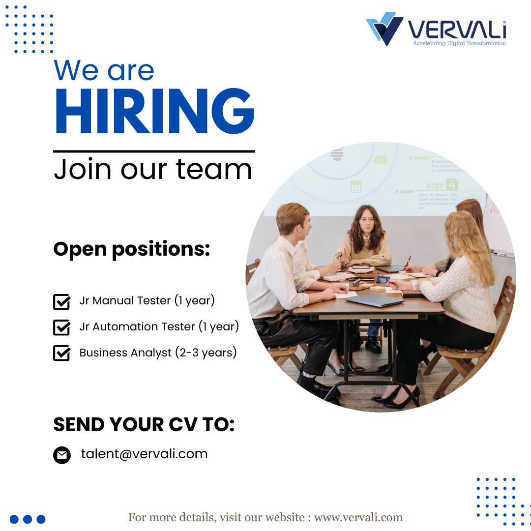 vervalisystems's tweet photo. We’re Hiring - Multiple IT Roles

Looking for immediate joiners (0–15 days) to join our growing team! 

Work Mode: Work From Office
Location: Vasai, Mumbai

CV/Resume - talent@vervali.com https://t.co/5Zyt75wcjU