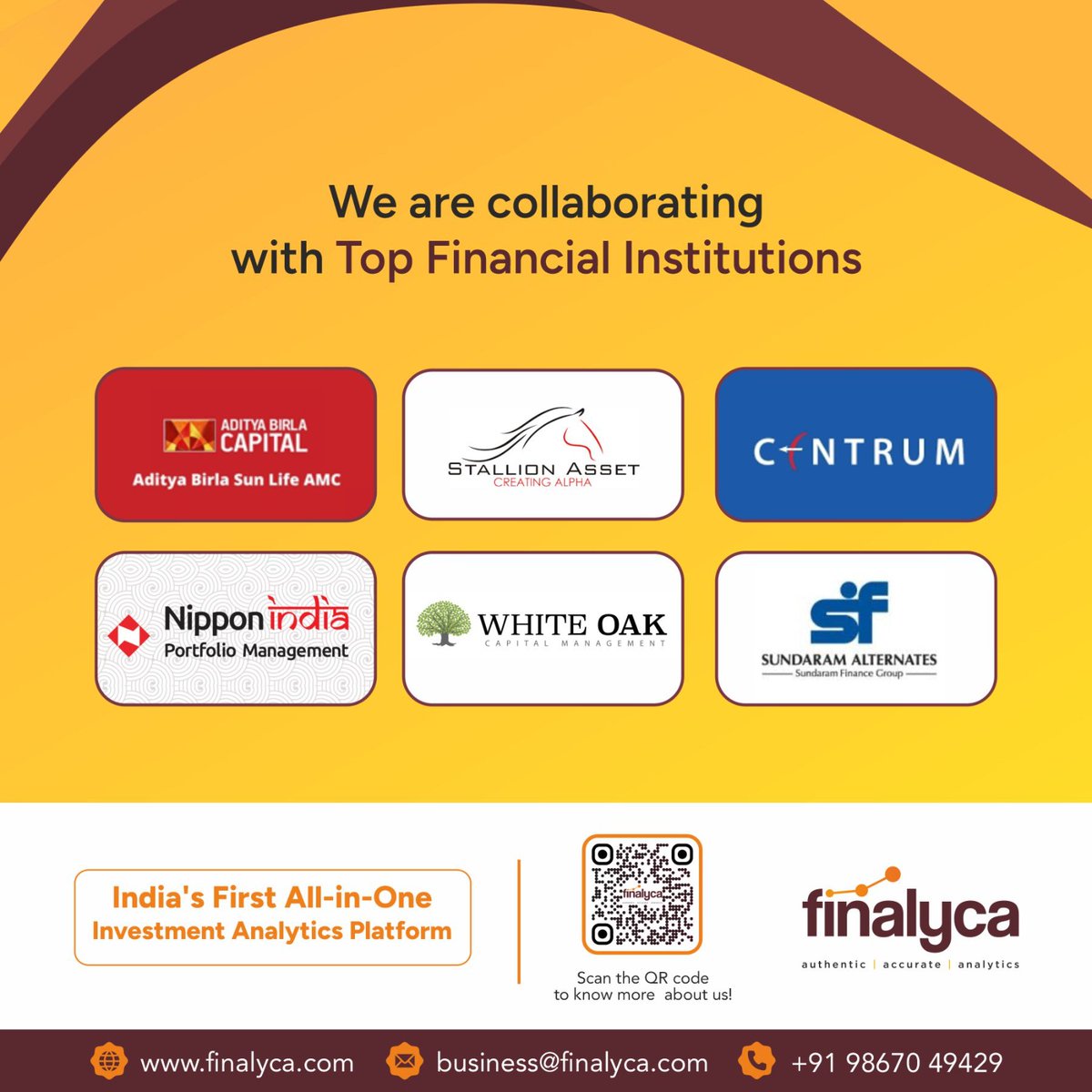 finalyca's tweet photo. Strengthening Our Network! 
We are collaborating with top financial institutions to bring you comprehensive investment insights and analytics. Stay ahead in the market with Finalyca — India’s First All-in-One Investment Analytics Platform. 
#Finance #Investments #Partnerships https://t.co/kM7U7TCd9z