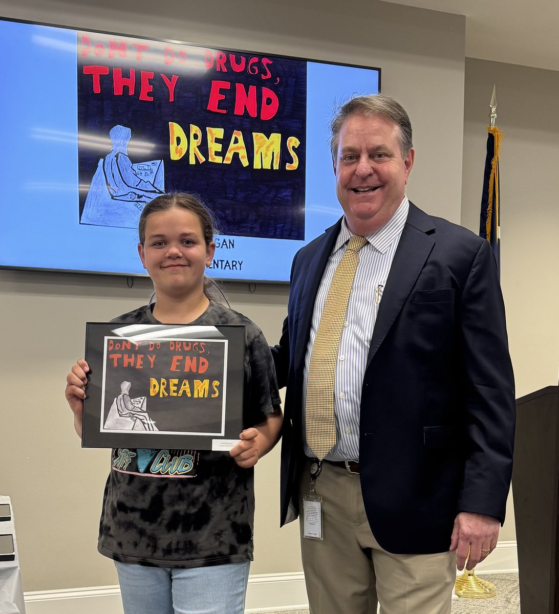 Congratulations to Larne's 5th grade student, Sadie Morgan. Her artwork was chosen for the York County Solicitor's Making Good Choices Calendar. She is pictured with Mr Kevin Brackett our county Solicitor.