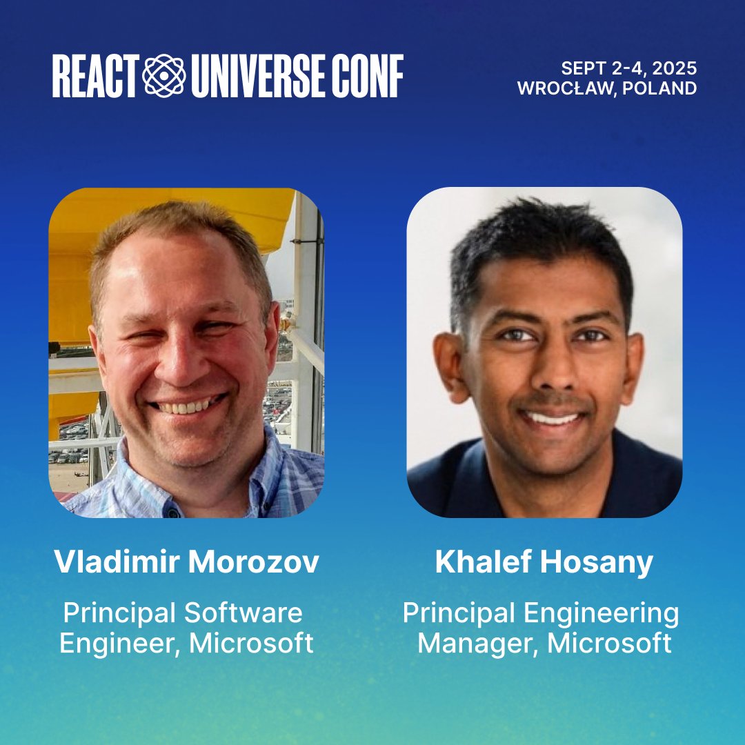 🔹 Meet the Speakers 🔹
More great news is coming! Vladimir Morozov (Principal Software Engineer) &amp; Khalef Hosany (Principal Engineering Manager) from <a href="/Microsoft/">Microsoft</a> will join us to talk about Hermes + Node API—or, as they call it, "a match made in Heaven." 😇

Pleasure to have you