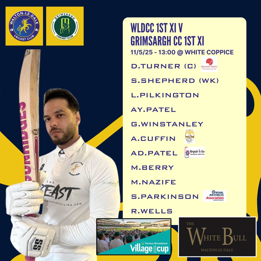Team News

Sat:
1st XI away v <a href="/TorrisholmeCC/">Torrisholme CC</a> 2s
2nd XI home v <a href="/VernonCaruscc/">Vernon Carus CC</a> 3s
Game will be live streamed thanks to stream sponsor <a href="/TheHosemaster64/">The Hosemaster</a> 
3rd XI home v <a href="/WreaGreenCC/">Wrea Green CC</a> 2s - At White Coppice

Sun:
1st XI home v <a href="/GrimsarghCC/">Grimsargh CC</a> in <a href="/TheCricketerNVC/">Voneus Village Cup 🏏</a> - played at White Coppice