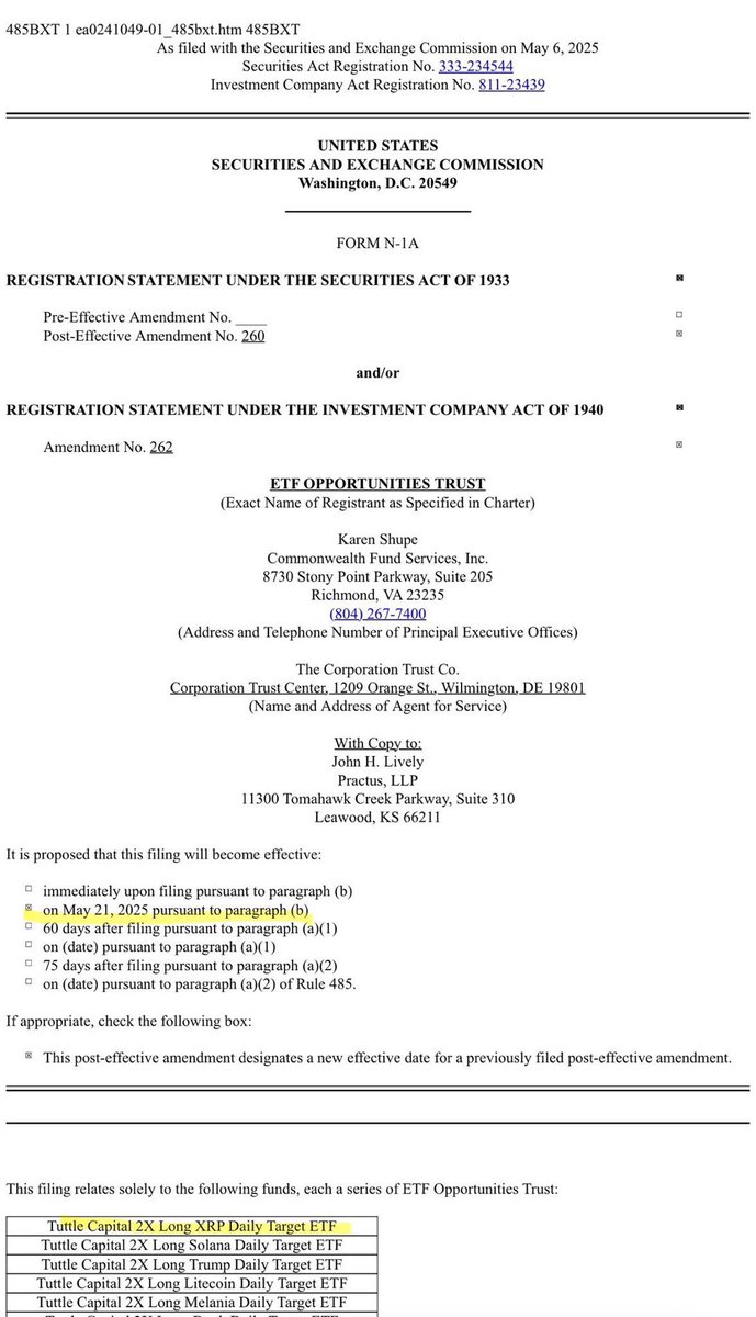 🚨BREAKING: The launch of Tuttle Capital #XRP ETF is finally set for Wednesday, May 21, 2025!
