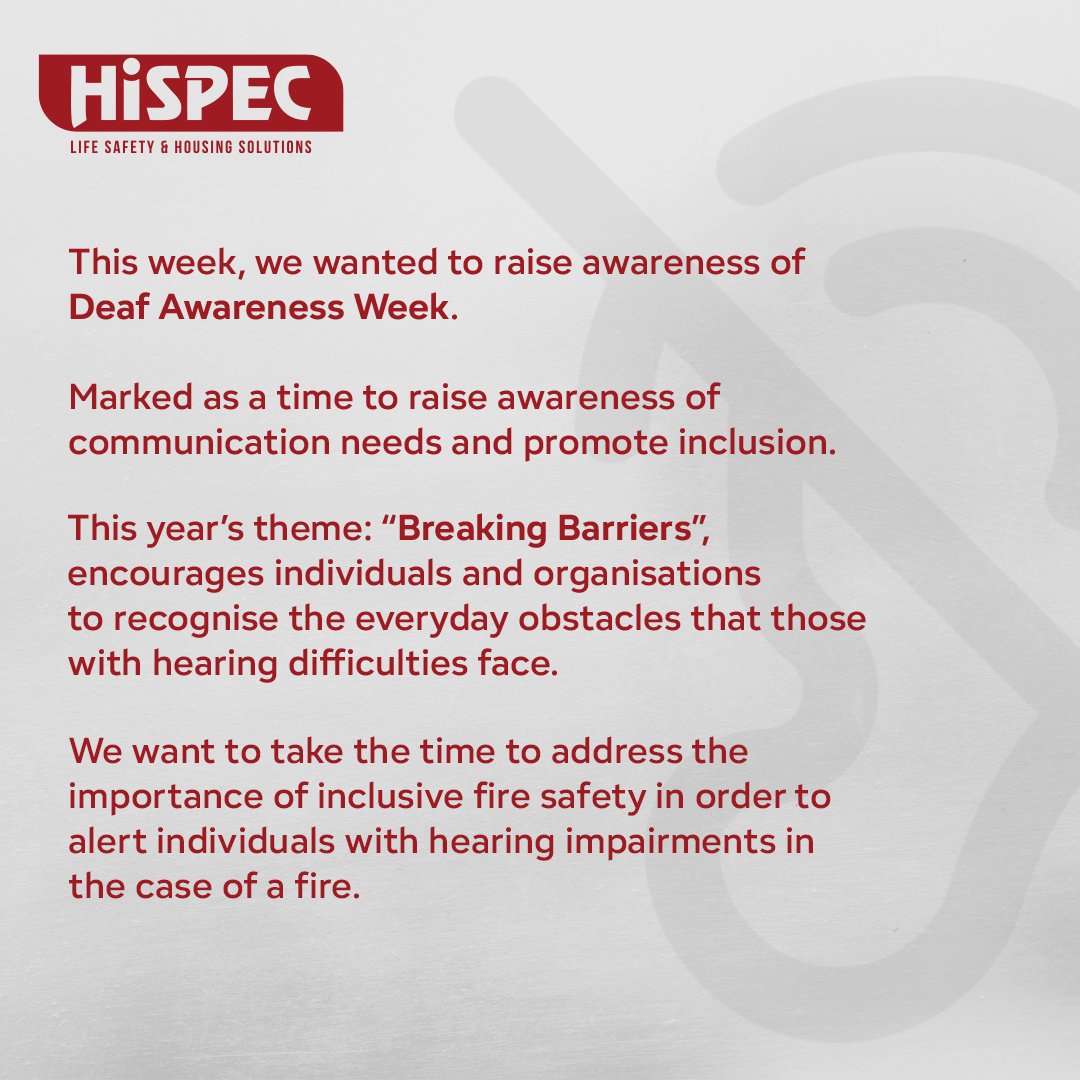 HispecElec's tweet image. Raising awareness for #DeafAwarenessWeek 👂
This year’s theme, "Breaking Barriers" highlights the importance of inclusion, especially in fire safety for those with hearing impairments 🔥#InclusiveSafety #BreakingBarriers #FireSafety