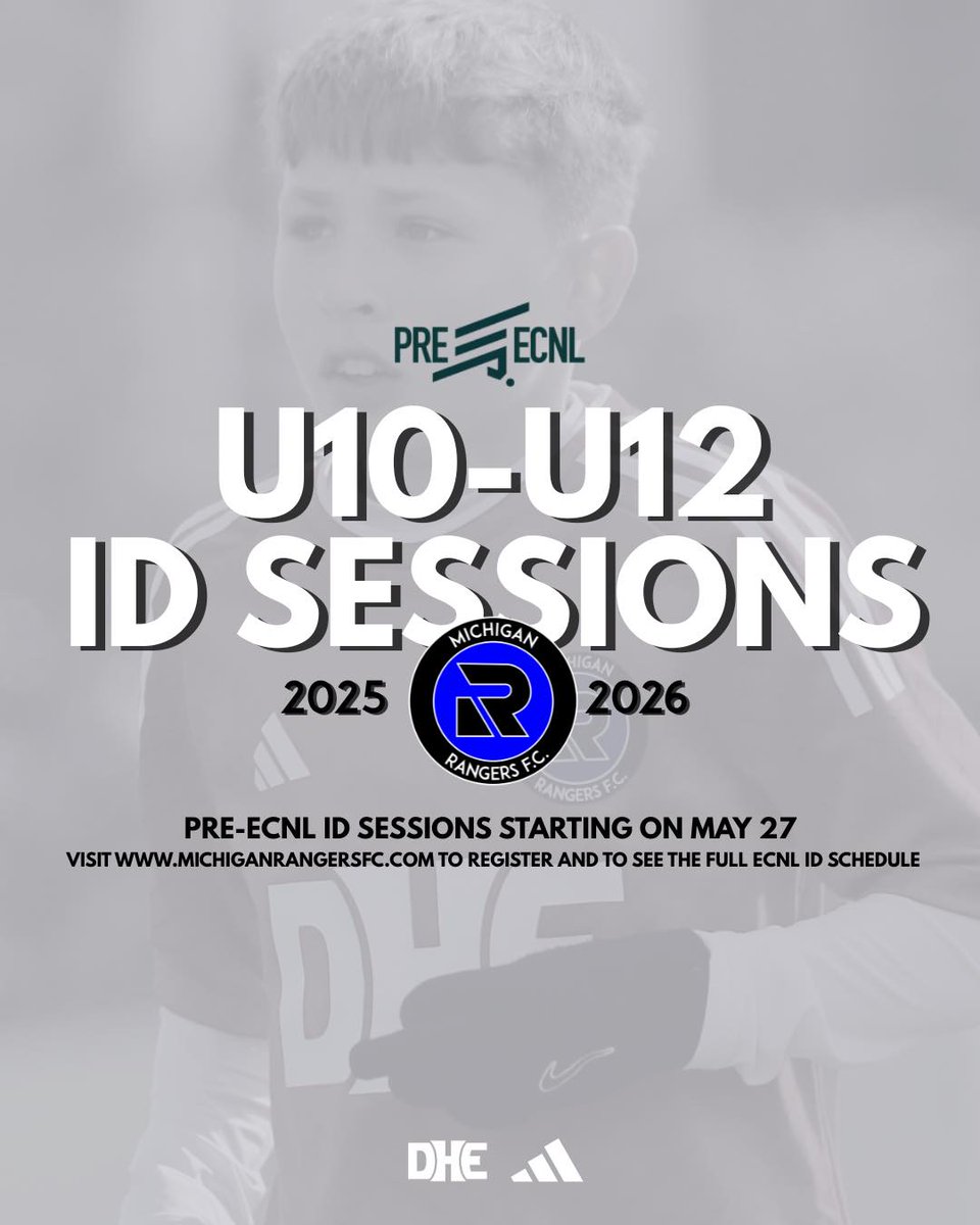 Pre-ECNL ID Sessions starting on May 27th for 2016, 2015, 2014 Girls and Boys!

Sign up here: michiganrangersfc.com/club/elite-try…

#ECNL #MichiganRangersFC