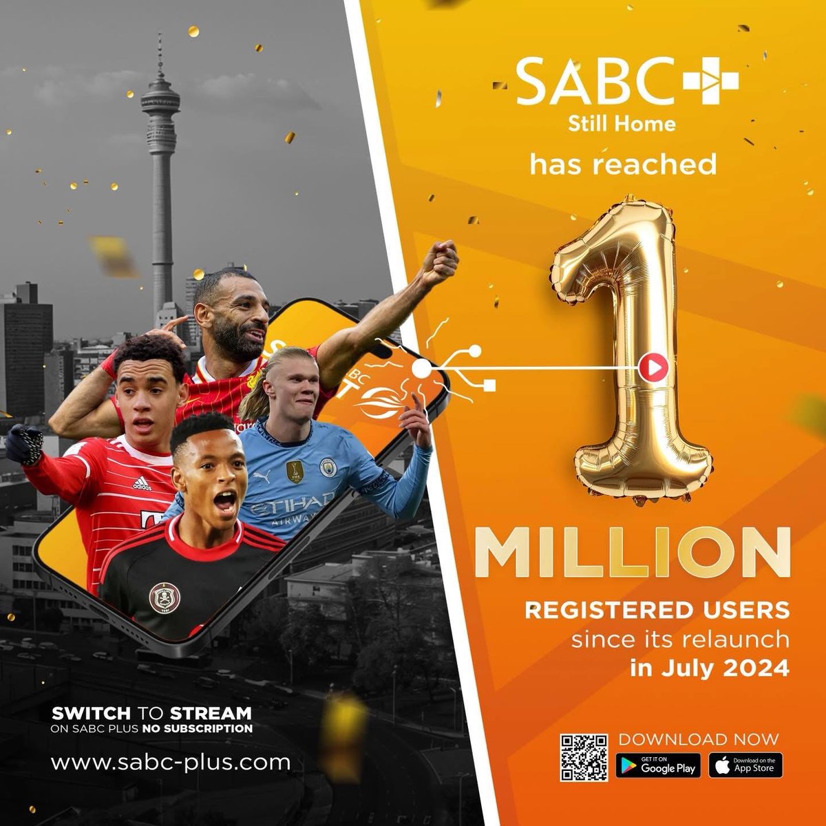 Official_SABC1's tweet image. SABC+ has reached 1 million registered users since its relaunch in July 2024. 

Siyabonga Mzansi kanye nezinye izizwe. ❤️ 💙 

#StillHome #SABCPlus