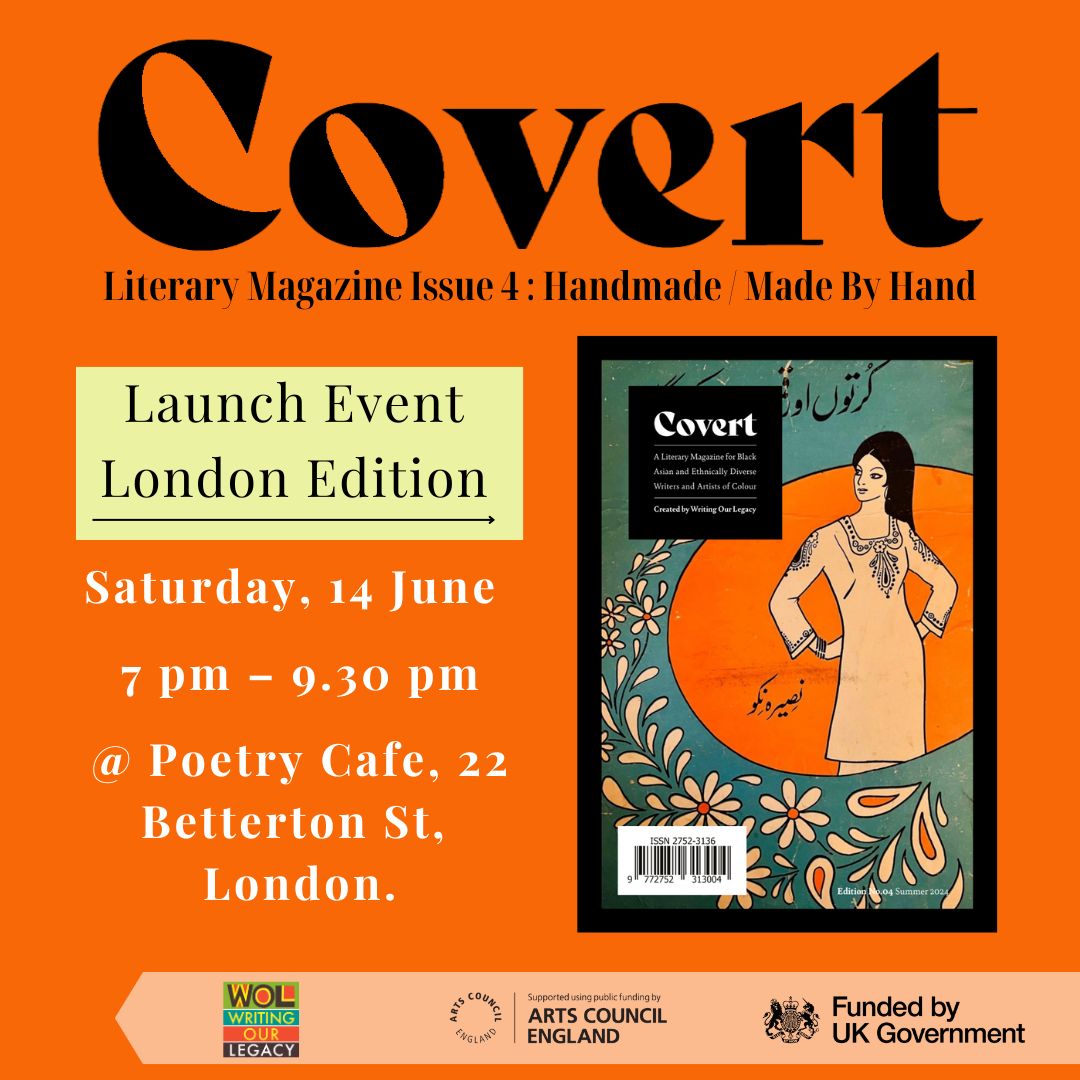📚 Celebrate Covert Issue 4: Handmade / Made By Hand with us!
🗓️ Sat 14 June, 7–9pm
📍 The Poetry Café, London WC2H 9BX
✨ Readings from editors <a href="/ChiewElaine/">AuthorEPChiew</a>  <a href="/SeanWaiKeung/">Sean Wai Keung</a>  <a href="/TitilayoGLA/">Titi_Layo 🇵🇸</a> 
🎟️ Free tickets: writingourlegacy.org.uk/event/london-e…

#CovertMagazine #Readings