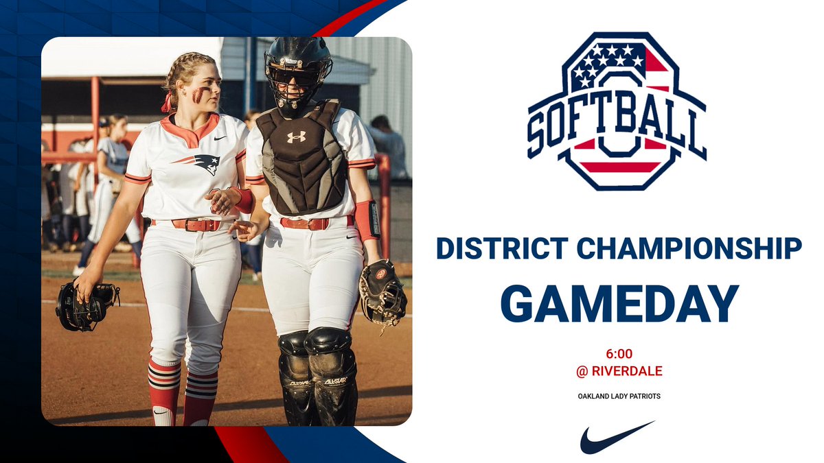 Oakland High School Softball (@sb_ohspats) on Twitter photo ❤️🥎💙🅾️💙🥎❤️
GAMEDAY
🥎District Tourney Championship 🥎
📍Riverdale High School
⏰6:00
🆚 Blackman
<a href="/OaklandRCS/">Oakland High School</a> ❤️🥎💙🅾️💙🥎❤️
GAMEDAY
🥎District Tourney Championship 🥎
📍Riverdale High School
⏰6:00
🆚 Blackman
<a href="/OaklandRCS/">Oakland High School</a>