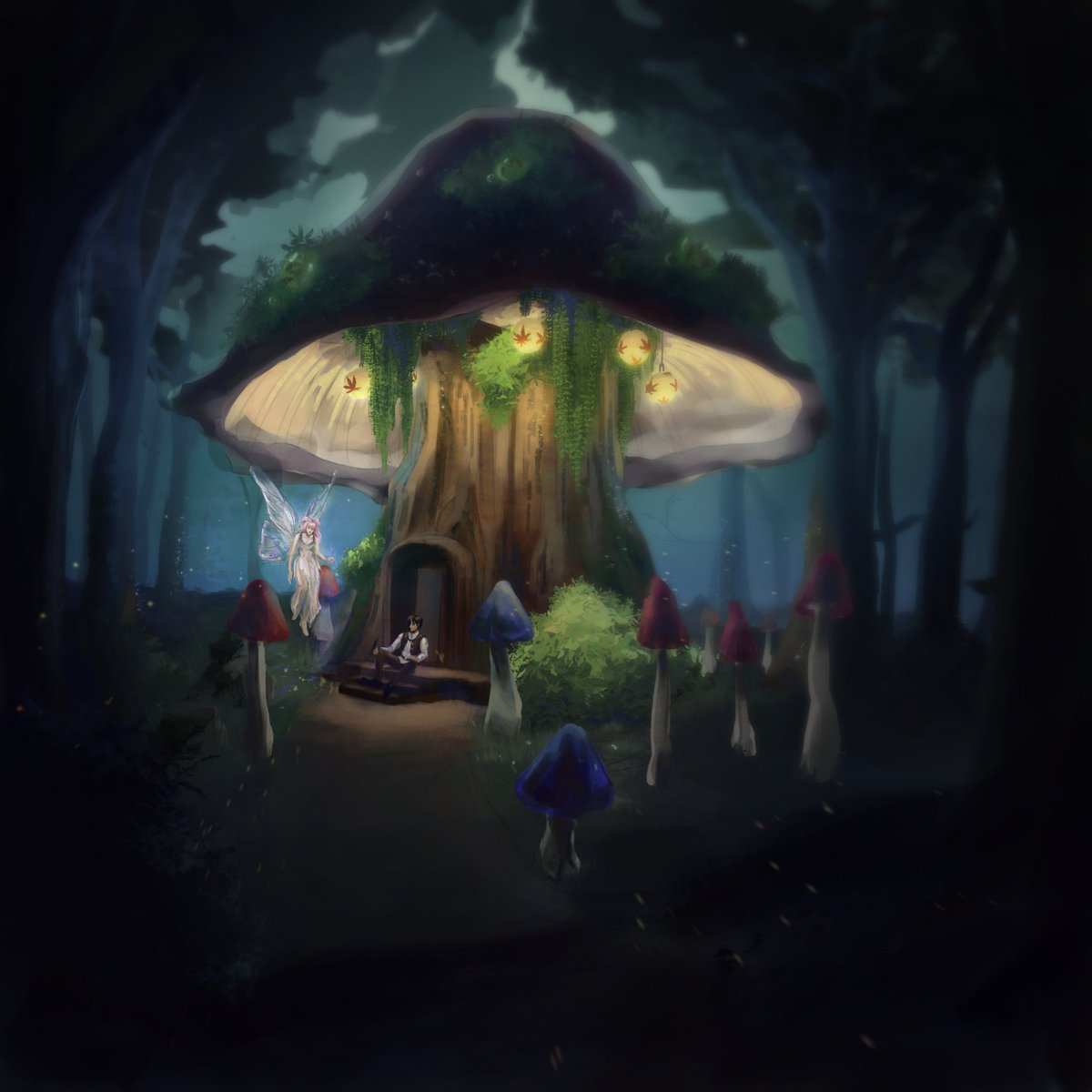 Indigo__3's tweet photo. Fanart of @Smallishbeans Mushroom Hut in #misadventuressmp ! With @LDShadowLady as a fairy 😛
#smallishbeansfanart #ldshadowladyfanart #misadventures 
I like gloomy environments.. https://t.co/5fIF2QBgg7