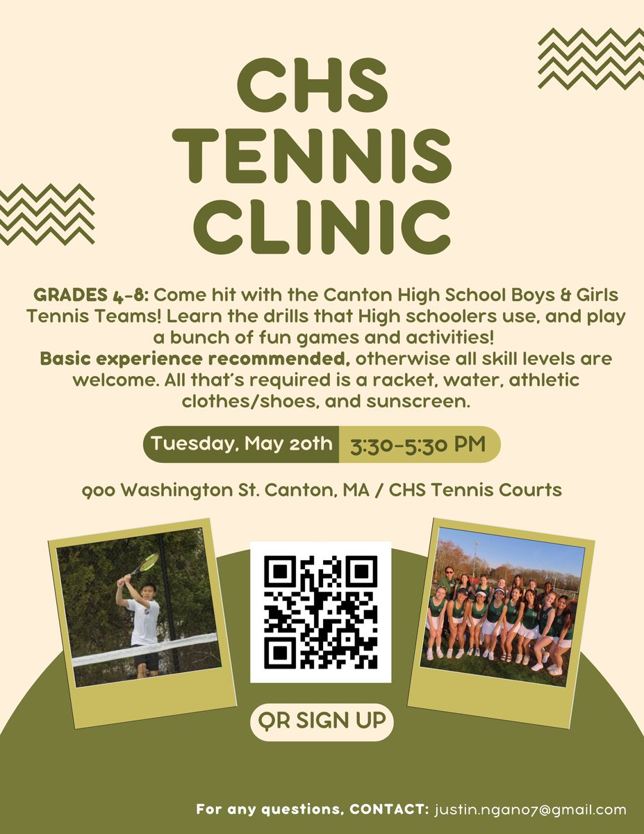 BulldogTennis1's tweet photo. Hey parents, members of the CHS boys and girls varsity tennis teams are hosting a fun clinic for kids in grades 4 through 8 on May 20. Come and be part of the high school tennis program! https://t.co/xWdSTToTSc
