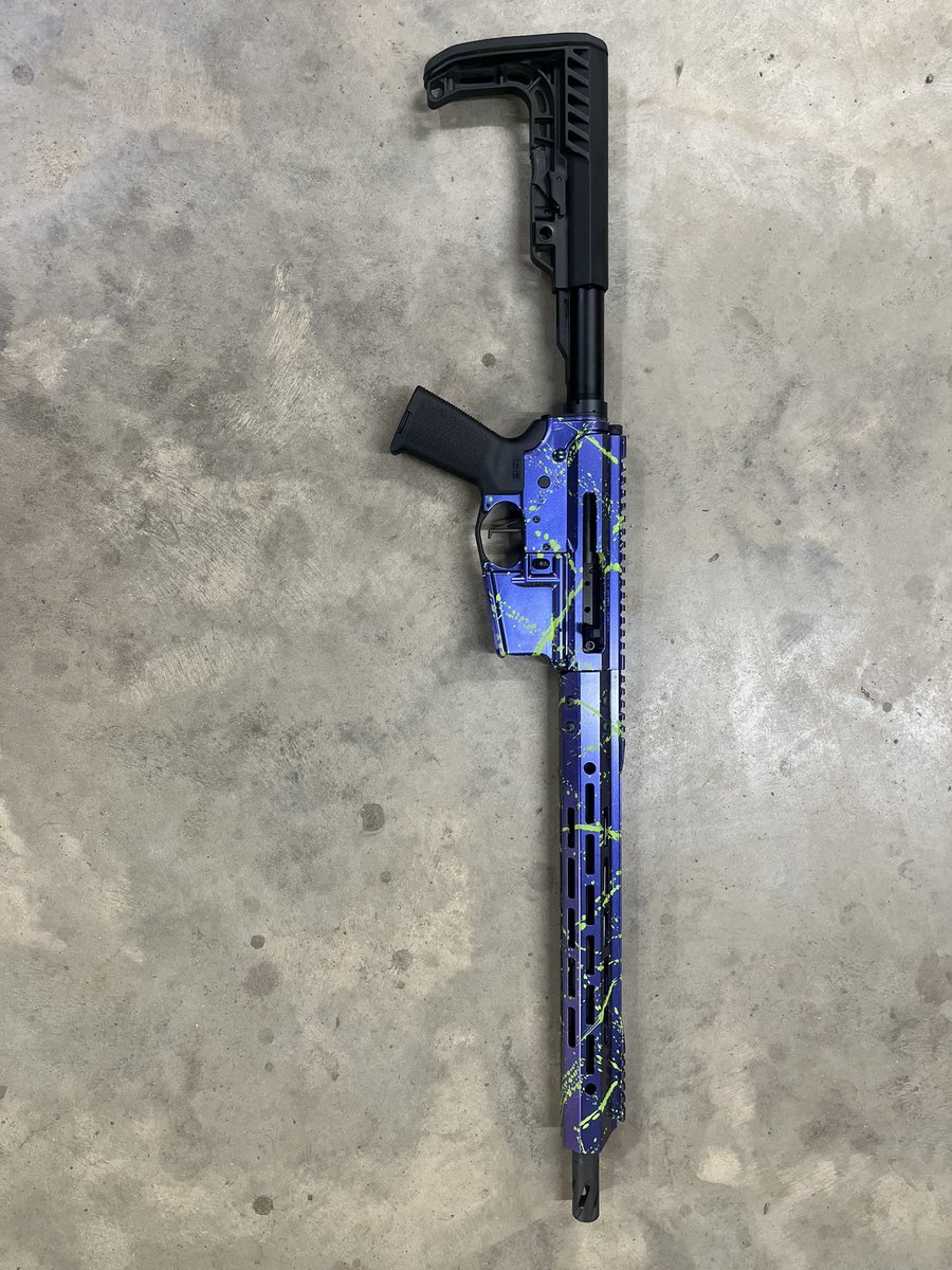 3h_tactical's tweet photo. Here is a fun one we got to do on a @bearcreekar We used the FX Mistique @cerakote for the base then added some zombie splatter on top! #cerakote #cerakotecertified #cerakoteeverything #bearcreekarsenal #6mmarc #custompaint #fxmistique #cerakotefx https://t.co/oQGqoz4Rxo