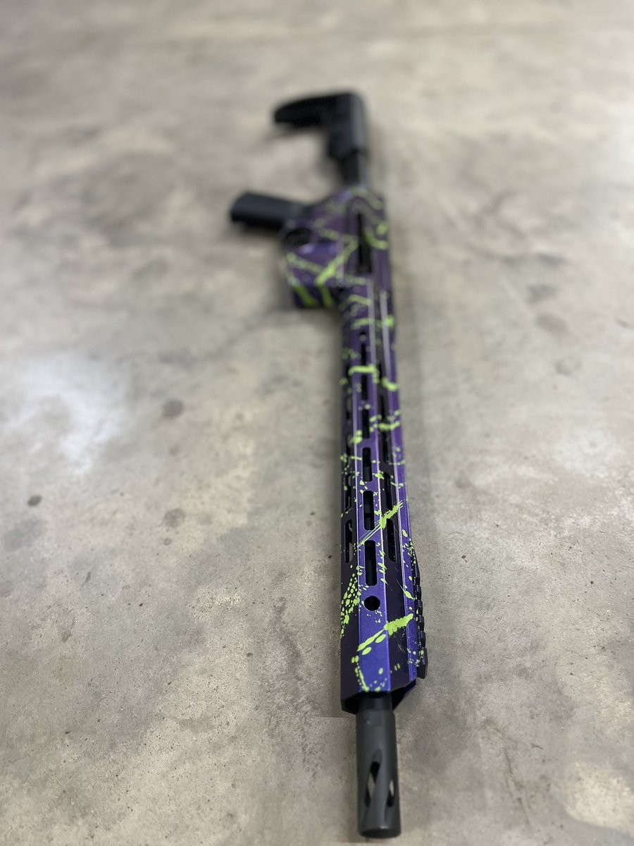 3h_tactical's tweet photo. Here is a fun one we got to do on a @bearcreekar We used the FX Mistique @cerakote for the base then added some zombie splatter on top! #cerakote #cerakotecertified #cerakoteeverything #bearcreekarsenal #6mmarc #custompaint #fxmistique #cerakotefx https://t.co/oQGqoz4Rxo