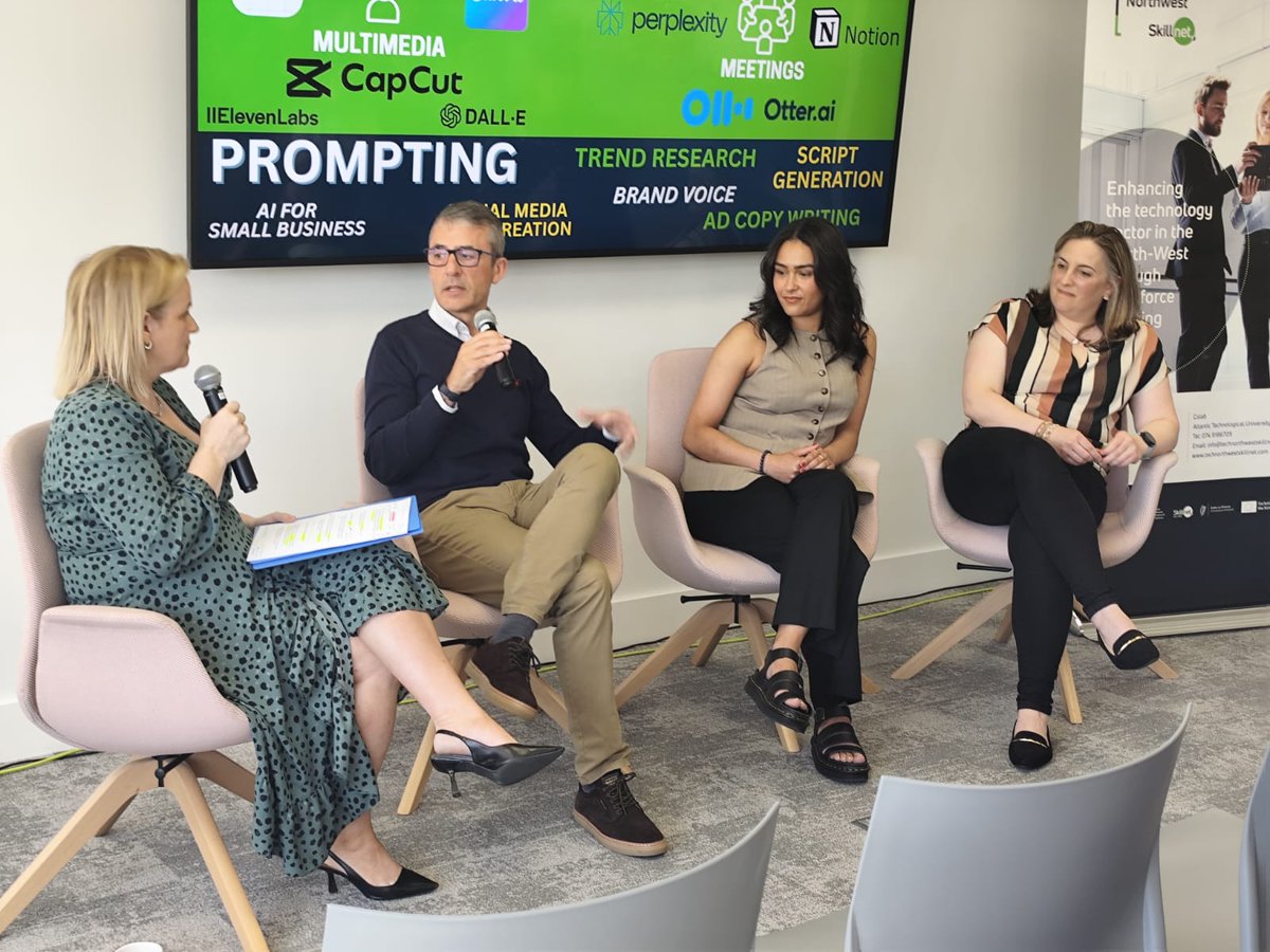 ERNACT's tweet photo. Great morning at the @lkchamber #AI event at @pgim Ireland! 🤖

#ERNACT Programme Manager @jsanemep shared how we use AI to save time &amp; boost creativity.

Thanks to #LKChamber, @TechNWSkillnet, PGIM Ireland, and all the brilliant speakers &amp; attendees! 🙌 https://t.co/A1b1aUP7Uv