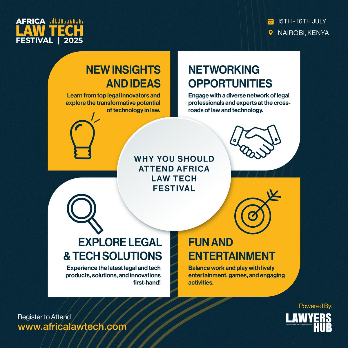 Are you ready to explore the transformative potential of technology in law and shape the future of the legal landscape in Africa?
Join over 2,000 attendees from 40+ countries at Africa's premier Law &amp; Tech event: Africa Law Tech Festival 2025!

Here's why you must be there: