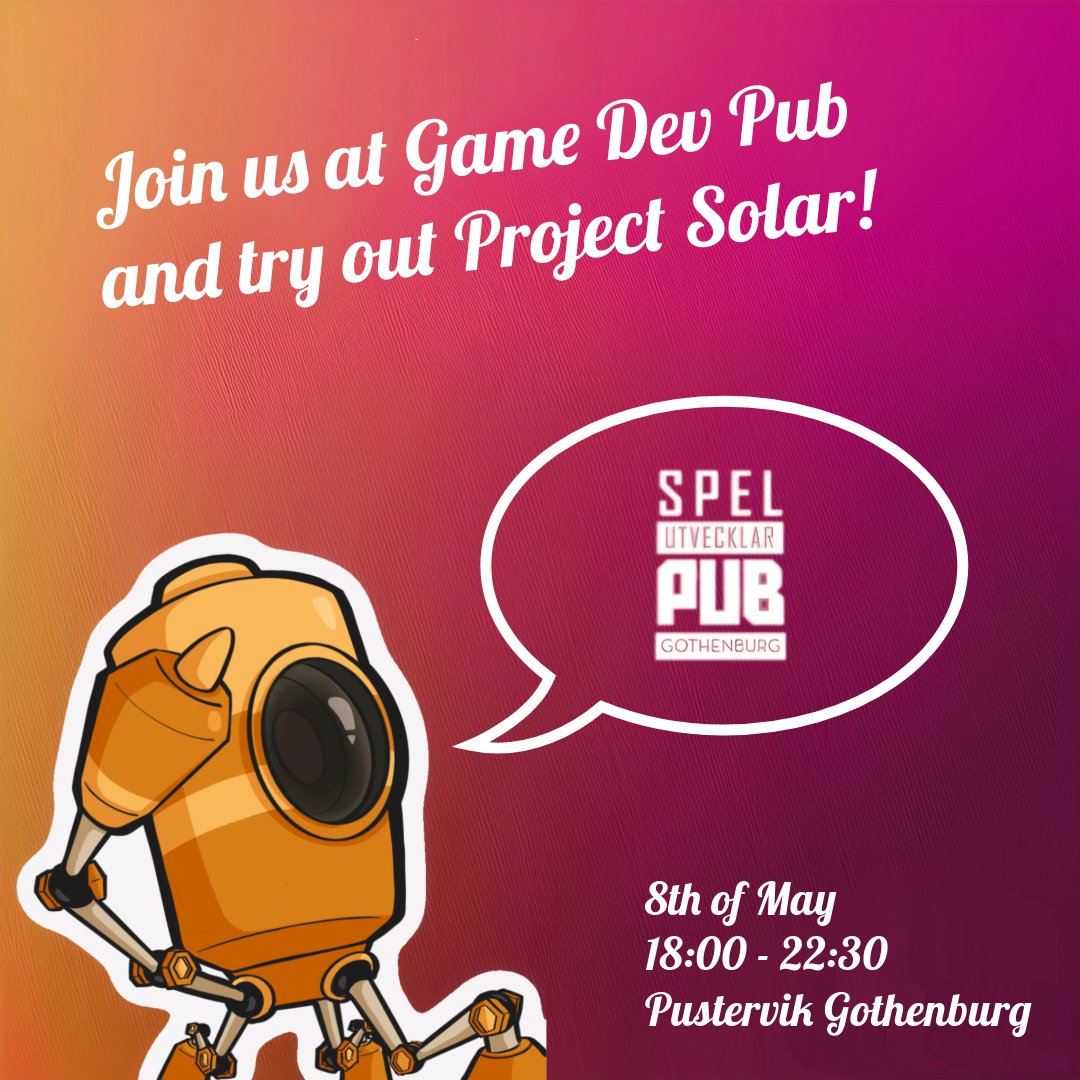 _ProjectSolar_'s tweet image. 🚨 Today! 🚨
We’re showing Project Solar at Spelutvecklarpub in Gothenburg! 🎮
🕕 18:00–22:30 at Pustervik
🎟 Free entry → tickettailor.com/events/swedeng…
Play our co-op solarpunk puzzle game &amp;amp; meet the team!
#ProjectSolar #GameDev #IndieGame